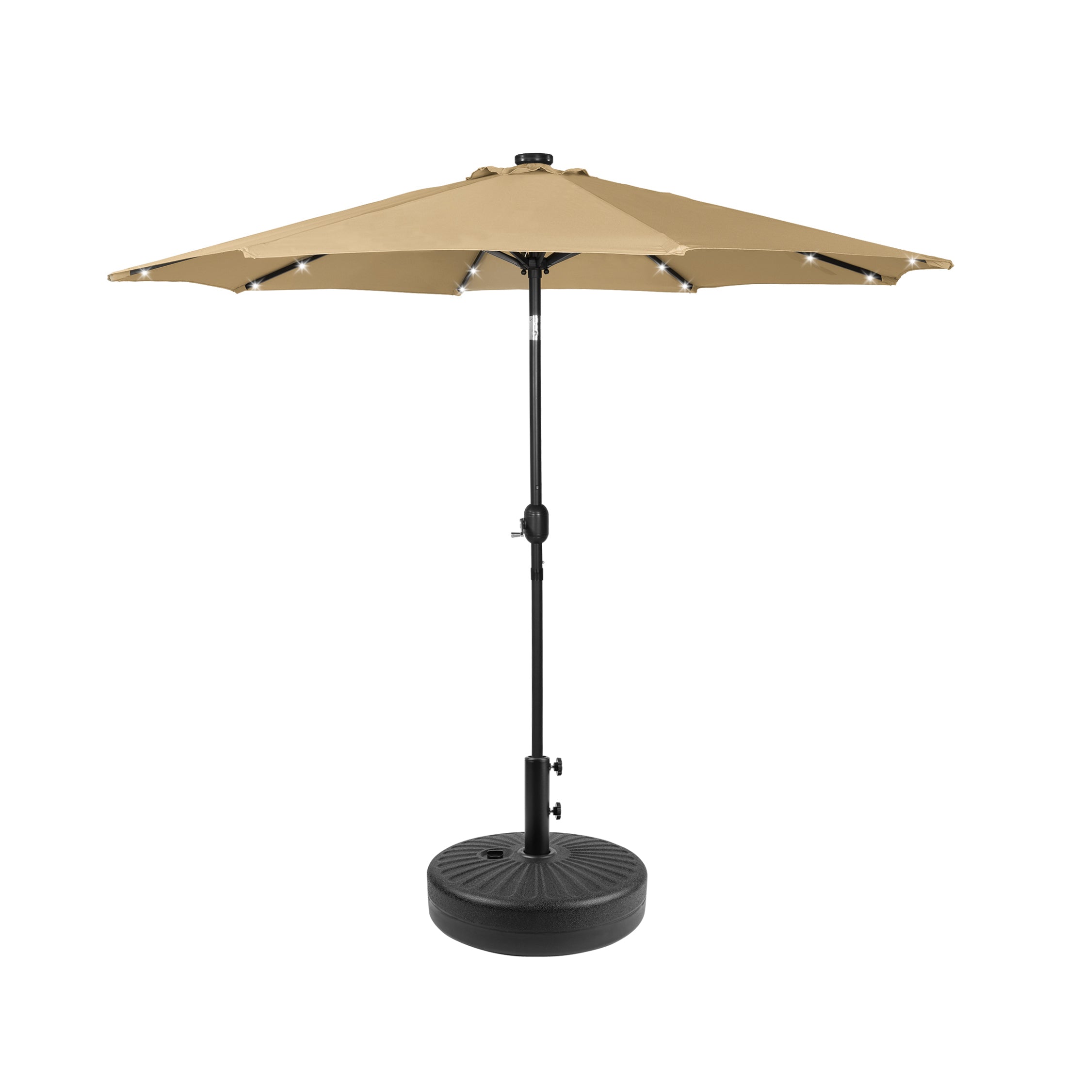 Westlake 9 ft. Patio Solar Power LED lights Market Umbrella with Black color round free standing weight base kit