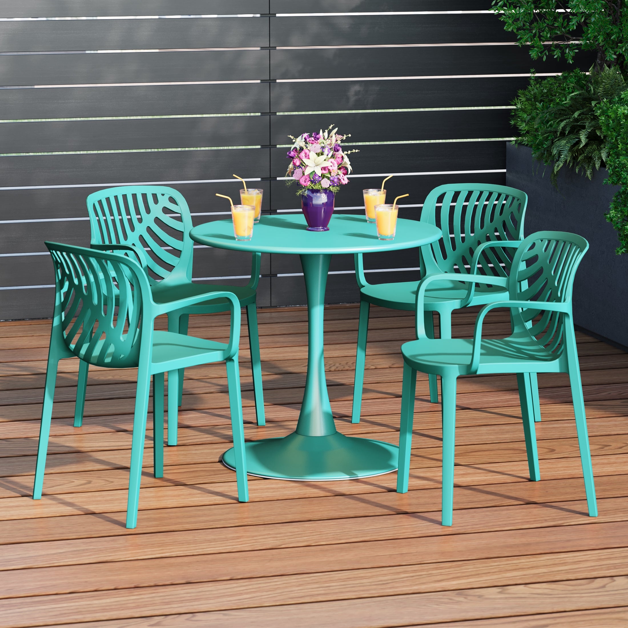 Sunshine 5-Piece Outdoor Indoor Metal Patio Dining Table Set With Stackable Patio Arm Chairs