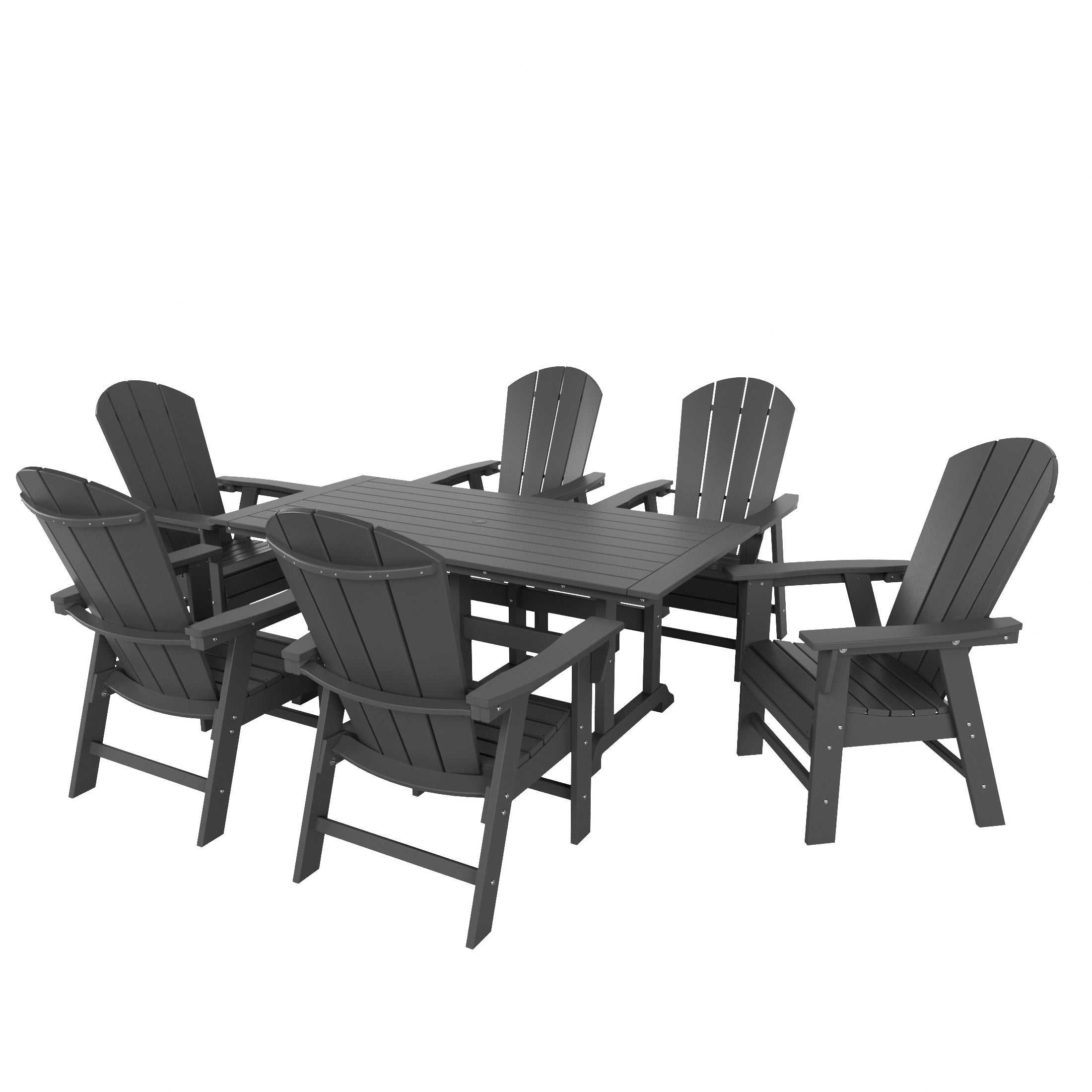 Paradise 7 Piece Outdoor Patio Dining Table and Adirondack Armchair Set