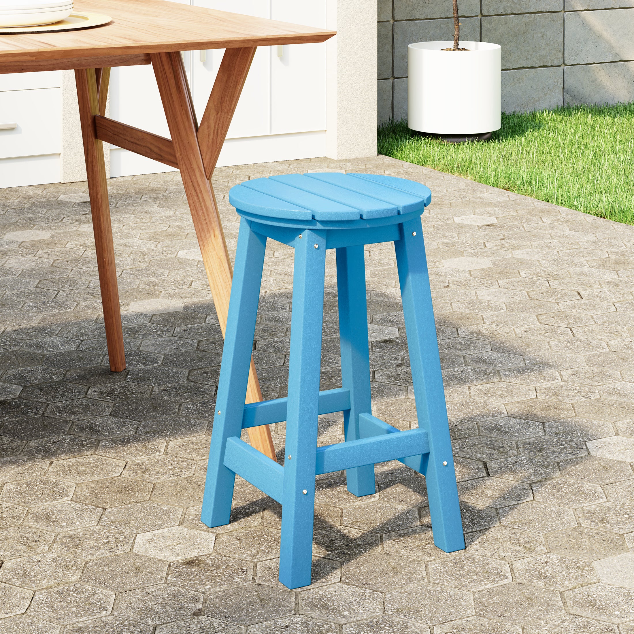 Paradise 24" HDPE Outdoor Patio Round Counter Height Bar Stool