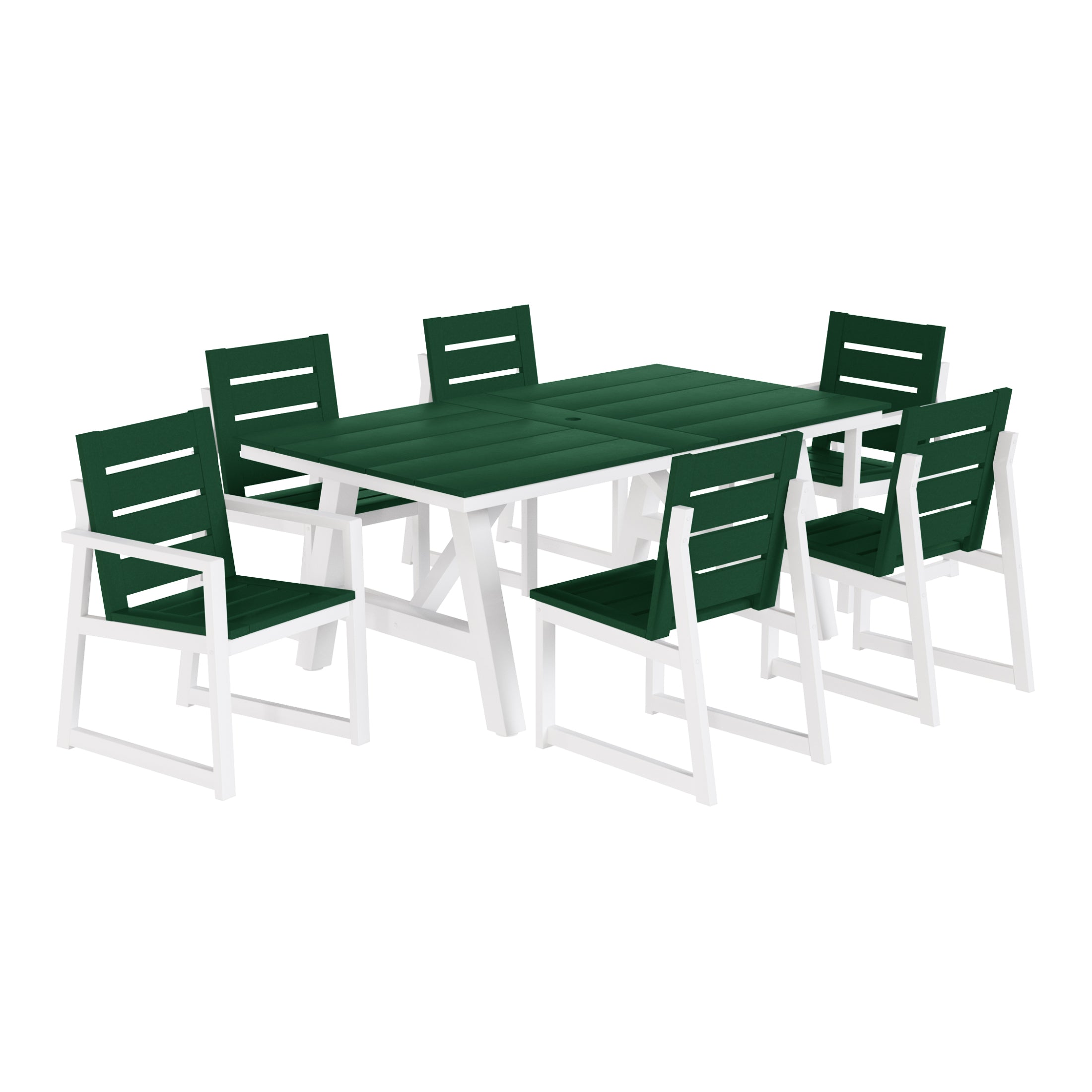 Stinson 7-Piece HDPE Outdoor Furniture Patio Dining Table With Umbrella Hole and Chairs Set For 6