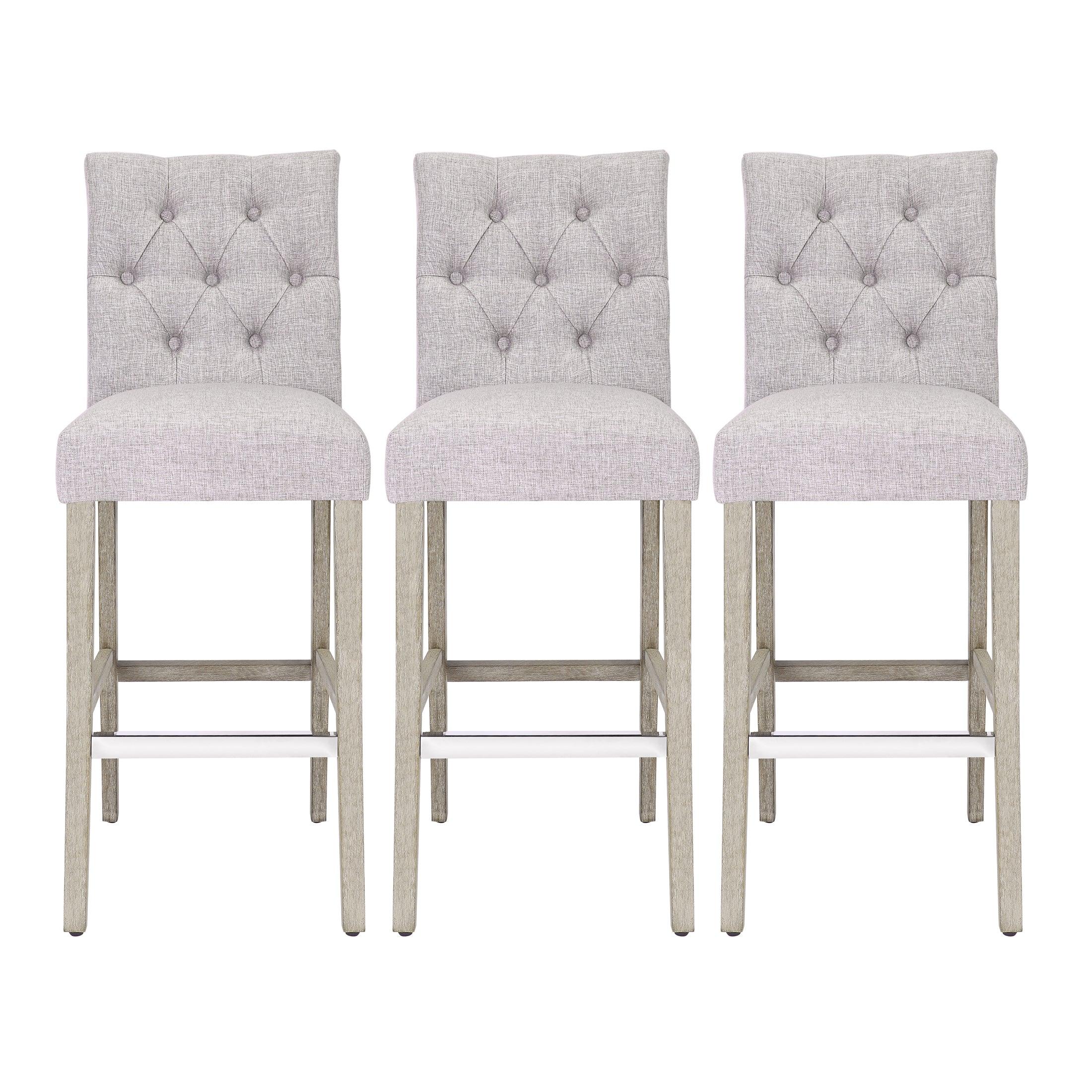 Bellmount 29" Upholstered Wood Bar Stool with Tufted Back (Set of 3)