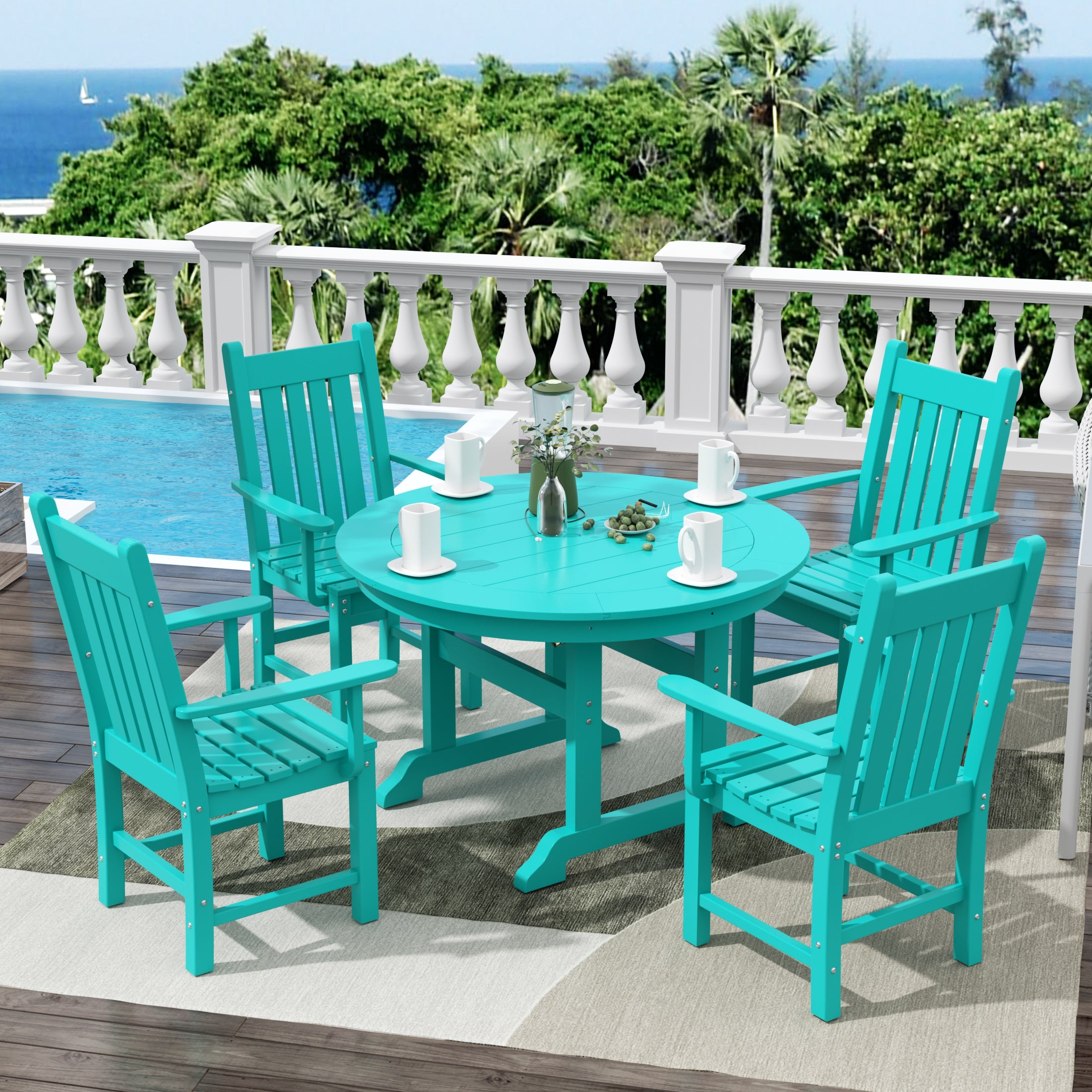 Paradise 5 Piece Outdoor Patio Dining Set Outdoor Round Table and Armchair Set