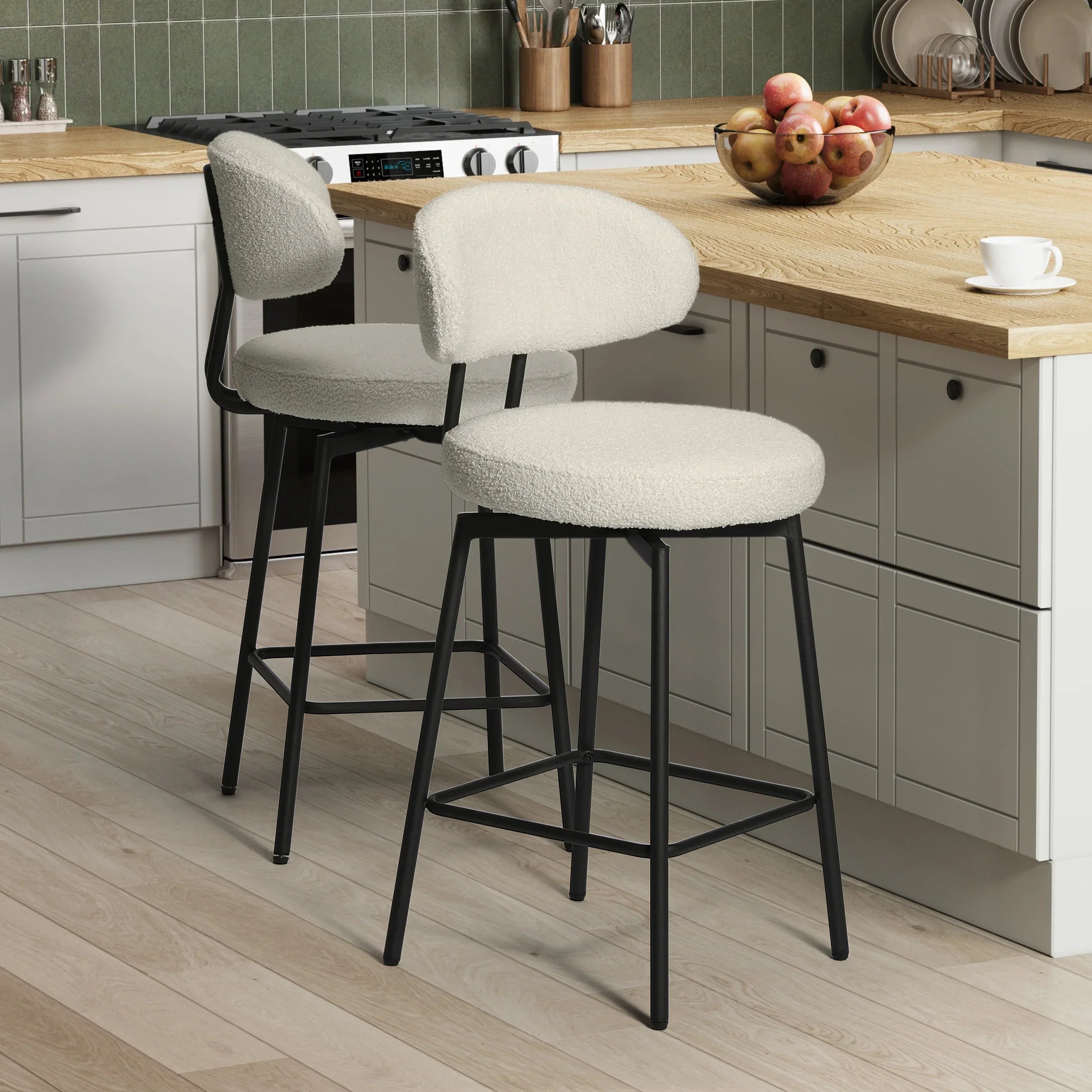 Celine Modern Upholstered Sherpa Fabric Counter Height Bar Stools with Back (Set of 2)