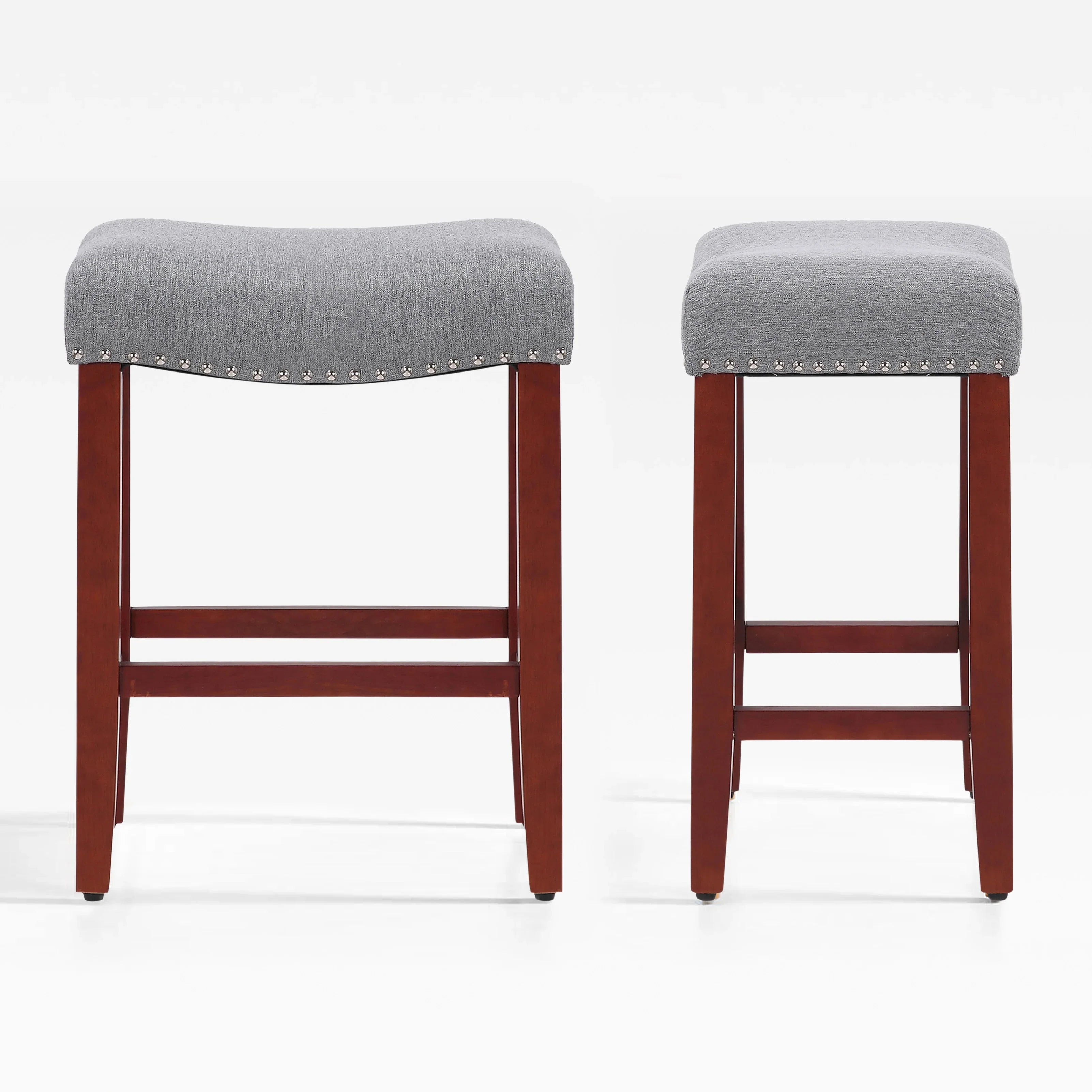 Bulmon 24" upholstered nail head bar counter stools with Cherry Red color legs (2 piece set)
