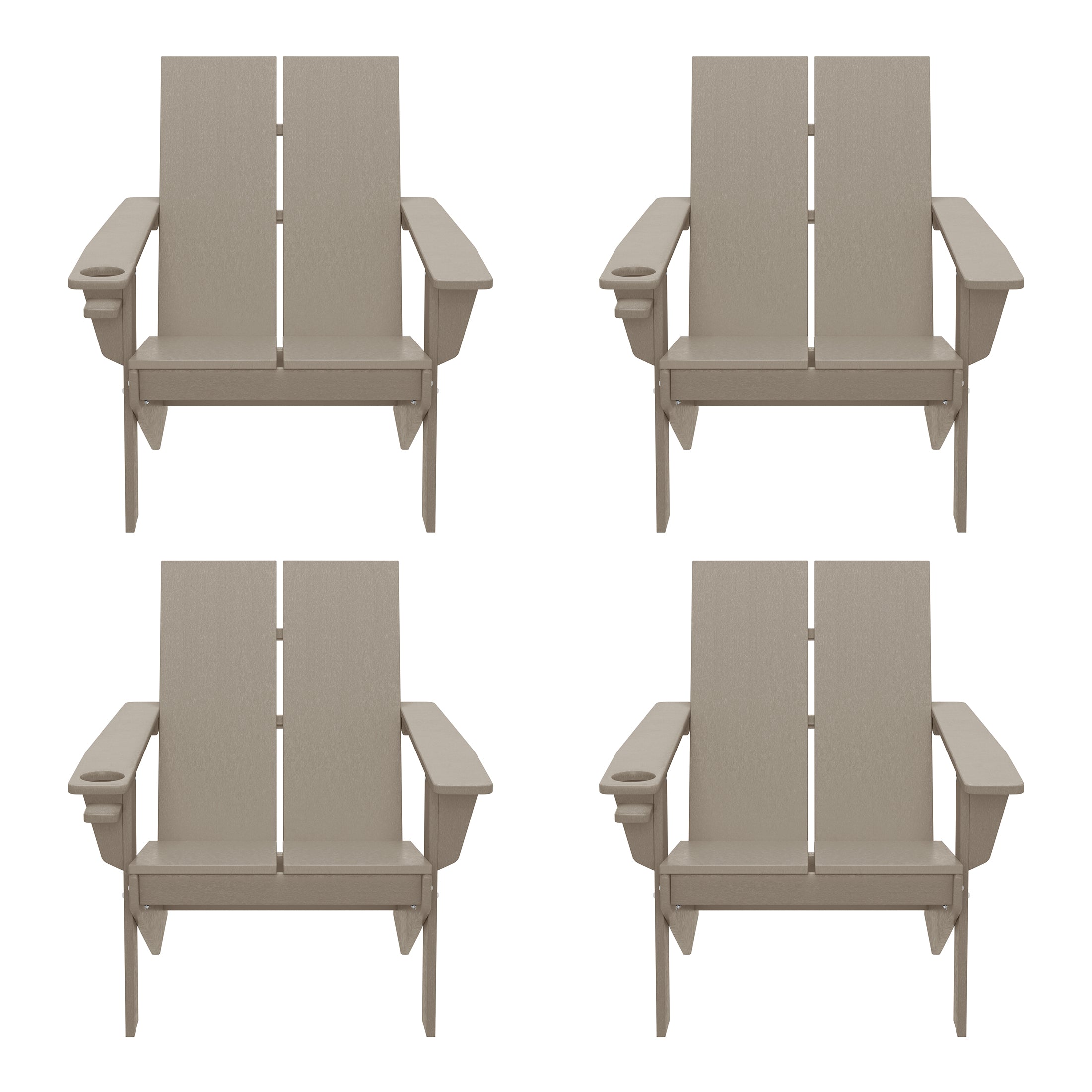Seaview Outdoor HDPE Modern Adirondack Chair with Cup Holder (Set of 4)