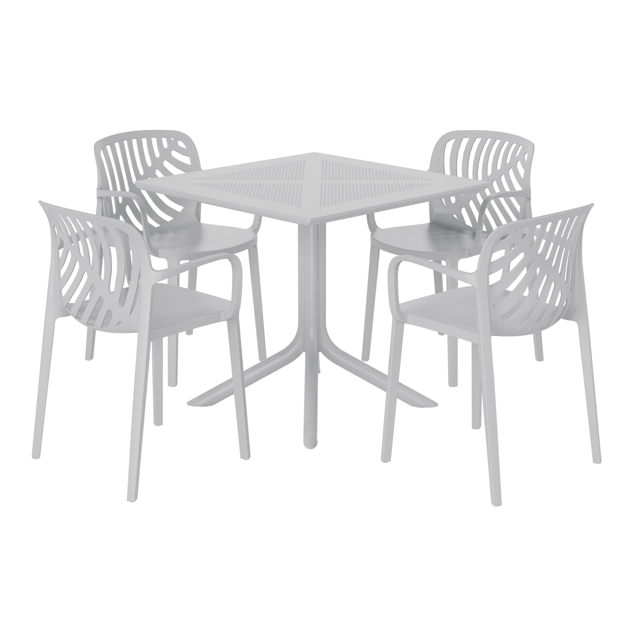 Sunshine 5-Piece Outdoor Resin Square Patio Dining Table Set with Modern Stackable Patio Dining Chairs