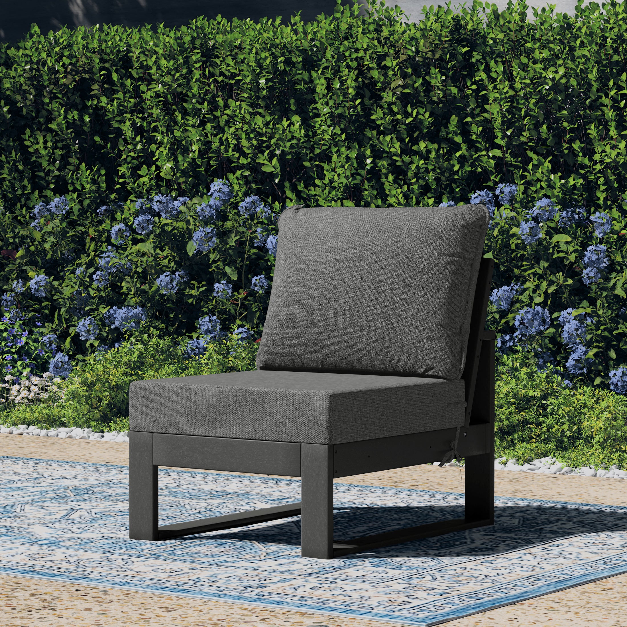 Rockaway Outdoor HDPE Sectional Armless Chair with Water-Proof Patio Cushions
