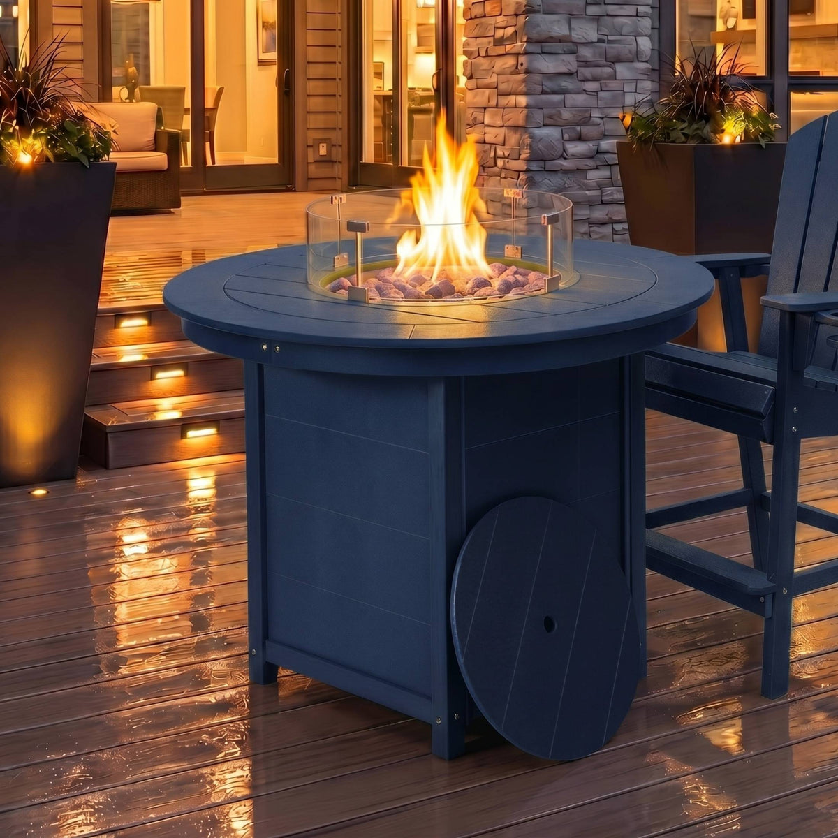 Sol 47" Modern Outdoor Patio Propane Round Counter Height Fire Pit Table