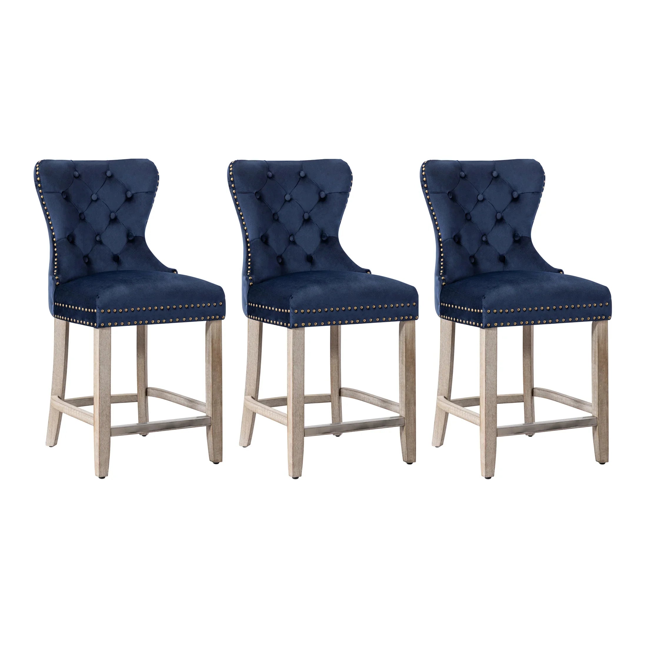 Hank 24" Tufted Velvet Counter Stool (Set of 3)