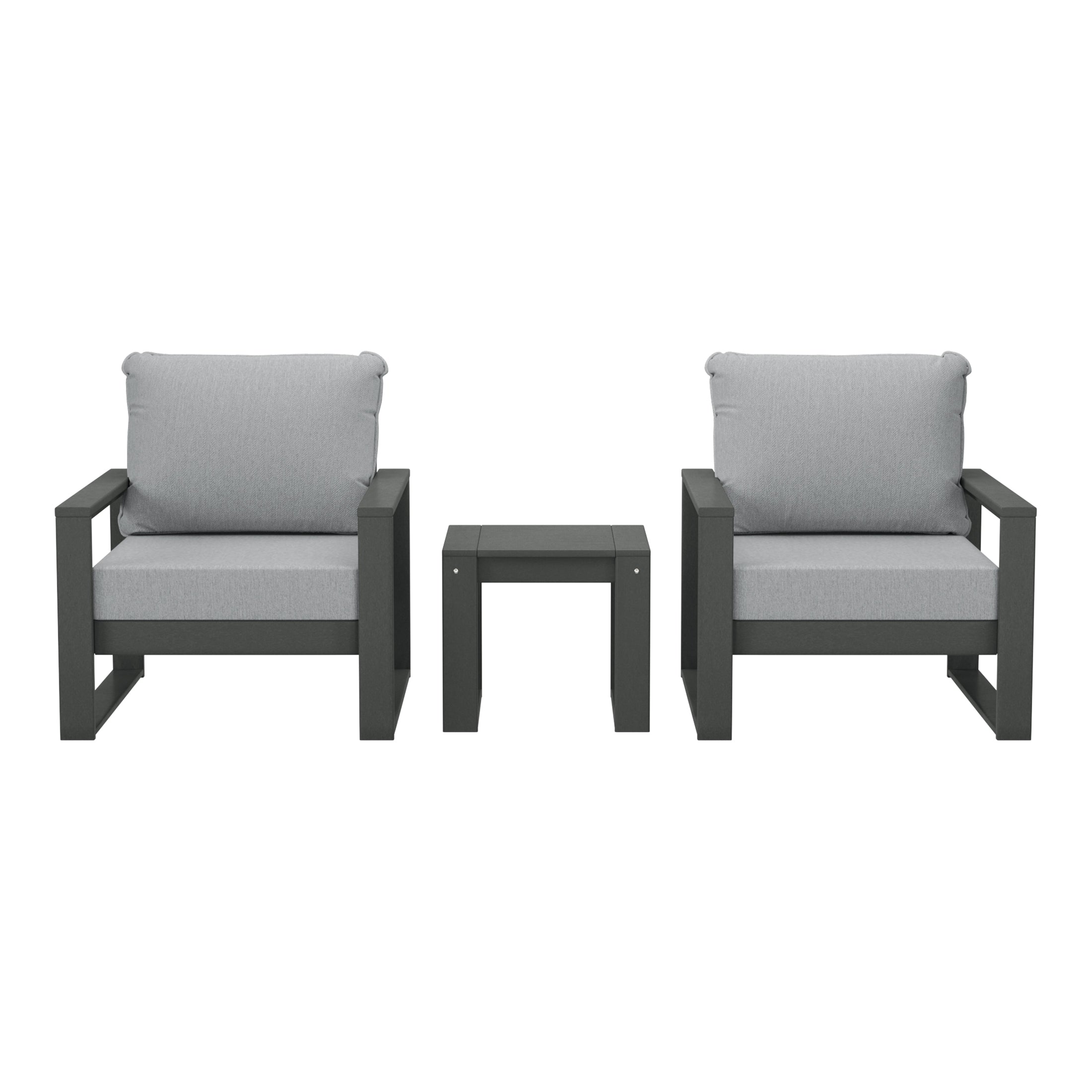 Rockaway Outdoor Modern 3-Piece HDPE Patio Sofa Set with Side Table