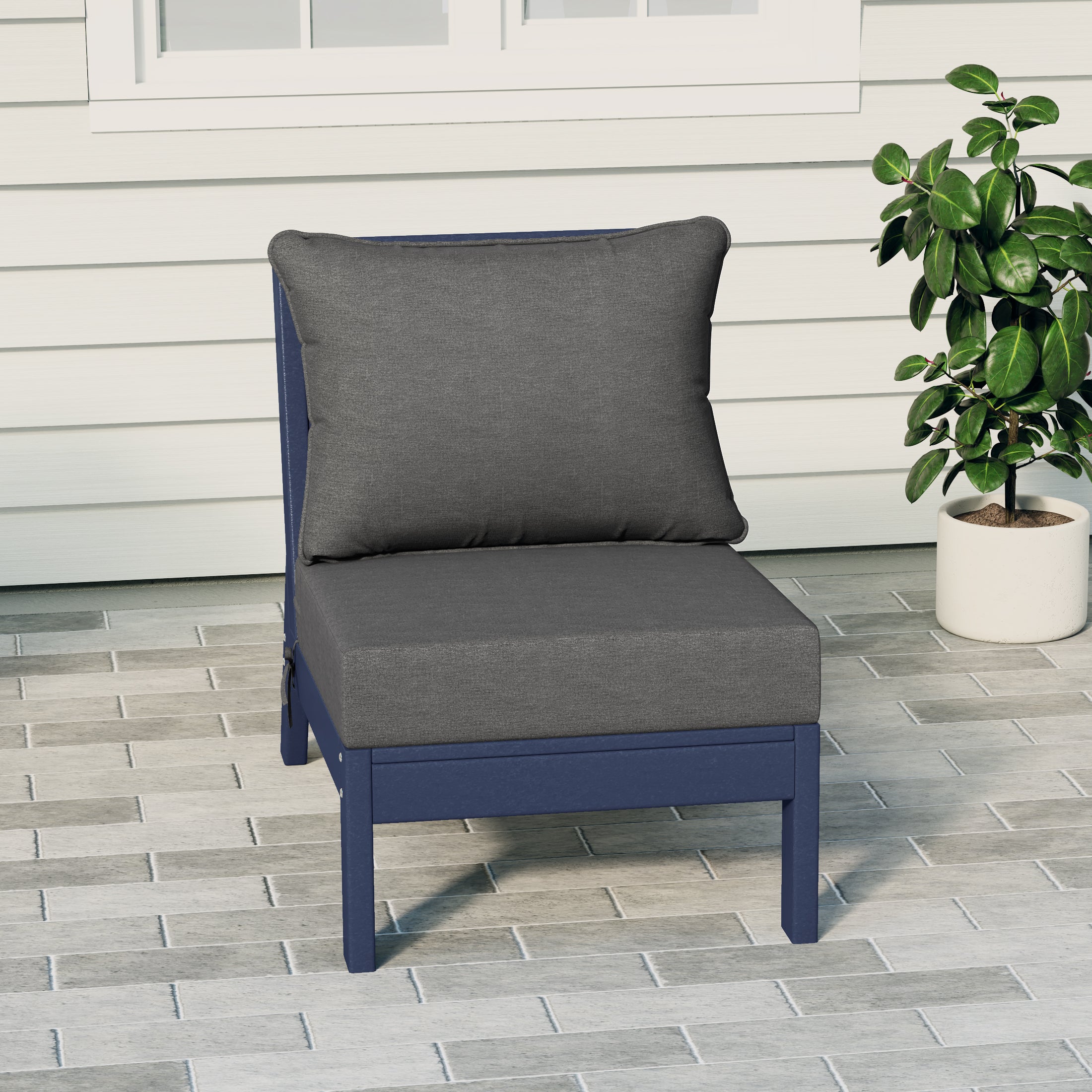 Portsmouth Outdoor HDPE Deep Seating Modular Armless Patio Chair with Patio Cushions
