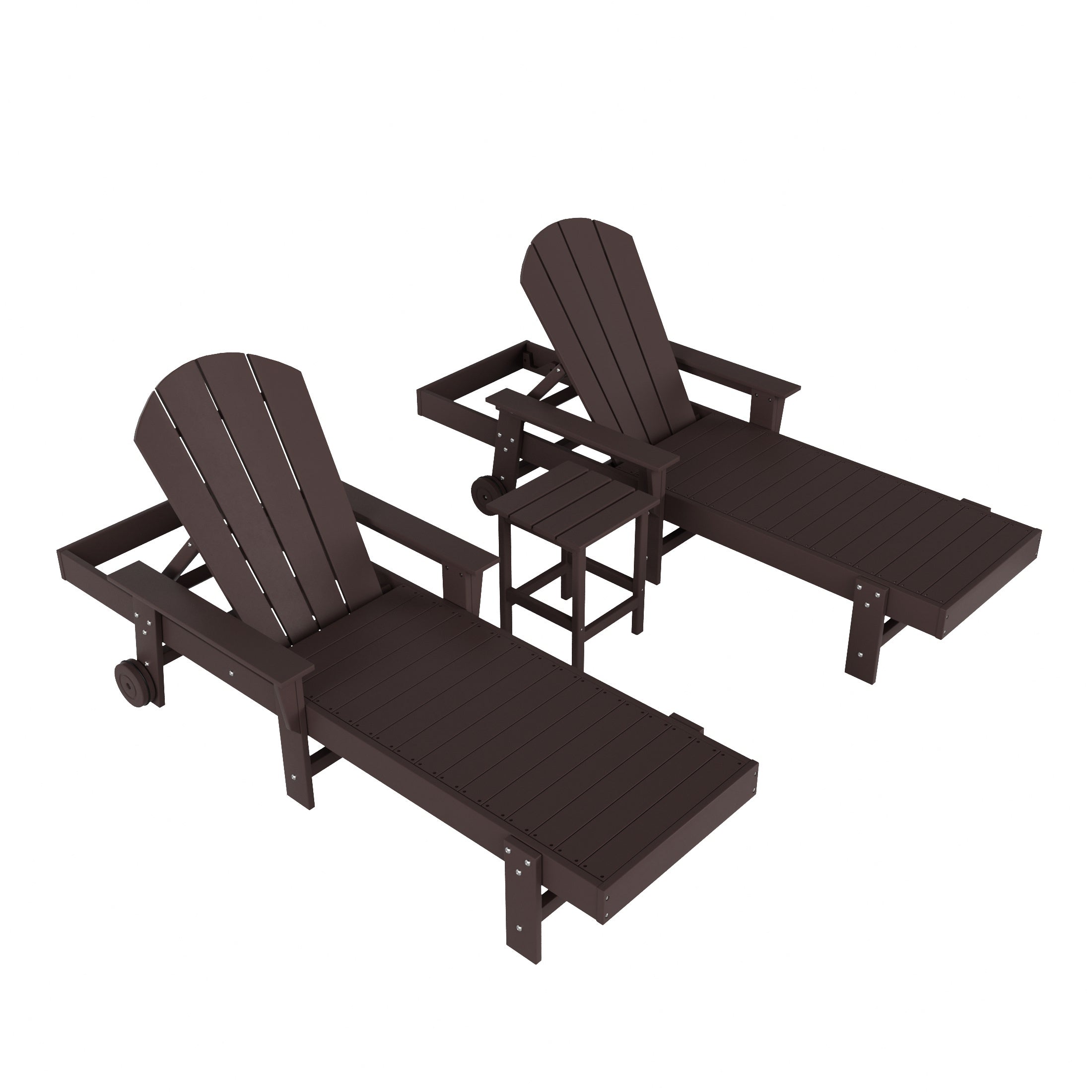 Paradise 3 Piece Adirondack Reclining Chaise Lounge With Arms & Wheels