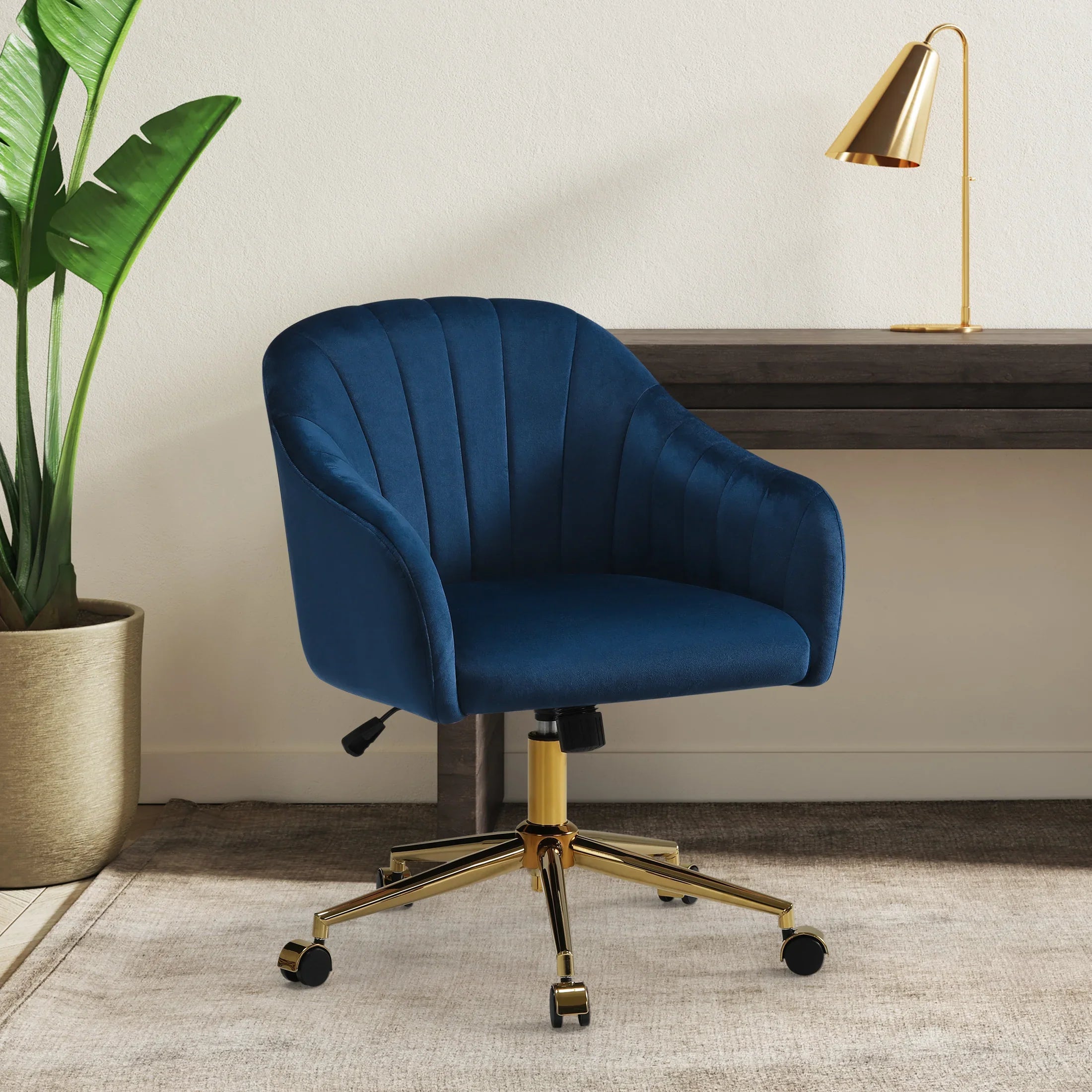 Alaia Upholstered Velvet Swivel Vanity Office Chair With Wheels