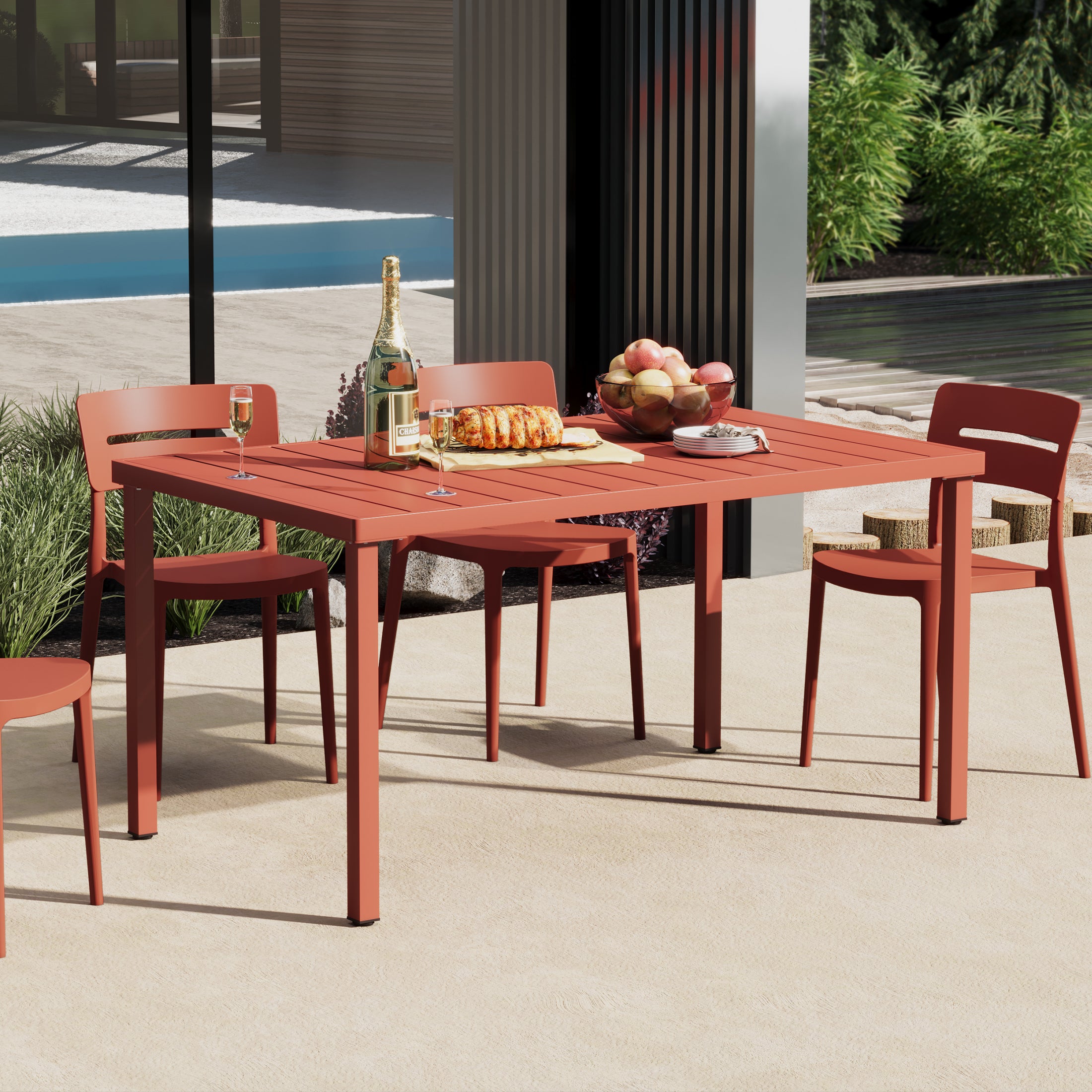 Sunshine 59" Iron Metal Outdoor Rectangular Patio Dining Table For 6