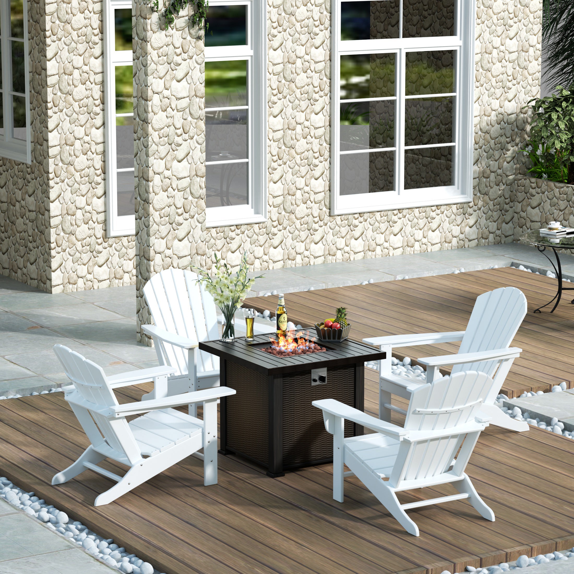 Portside Dylan Outdoor Patio Adirondack Chair With Square Fire Pit Table Sets