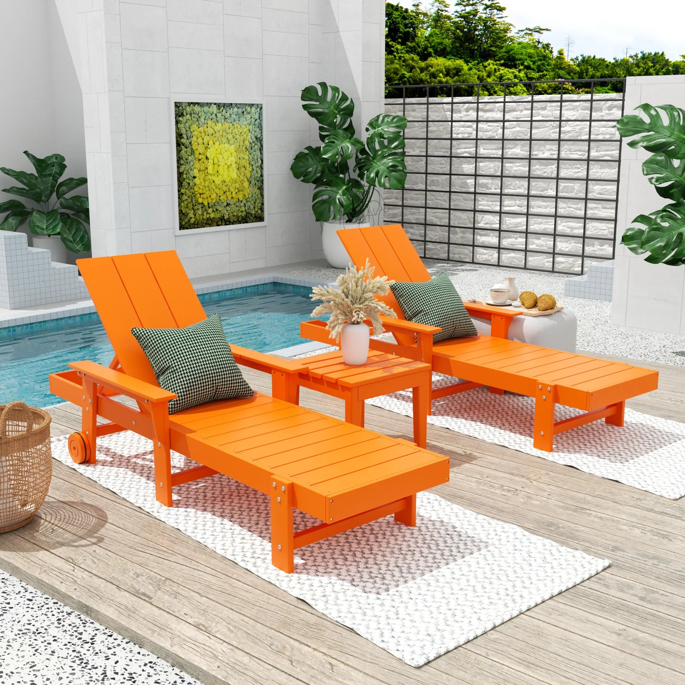 Palms Modern Poly Reclining Chaise Lounge Set with Side Table