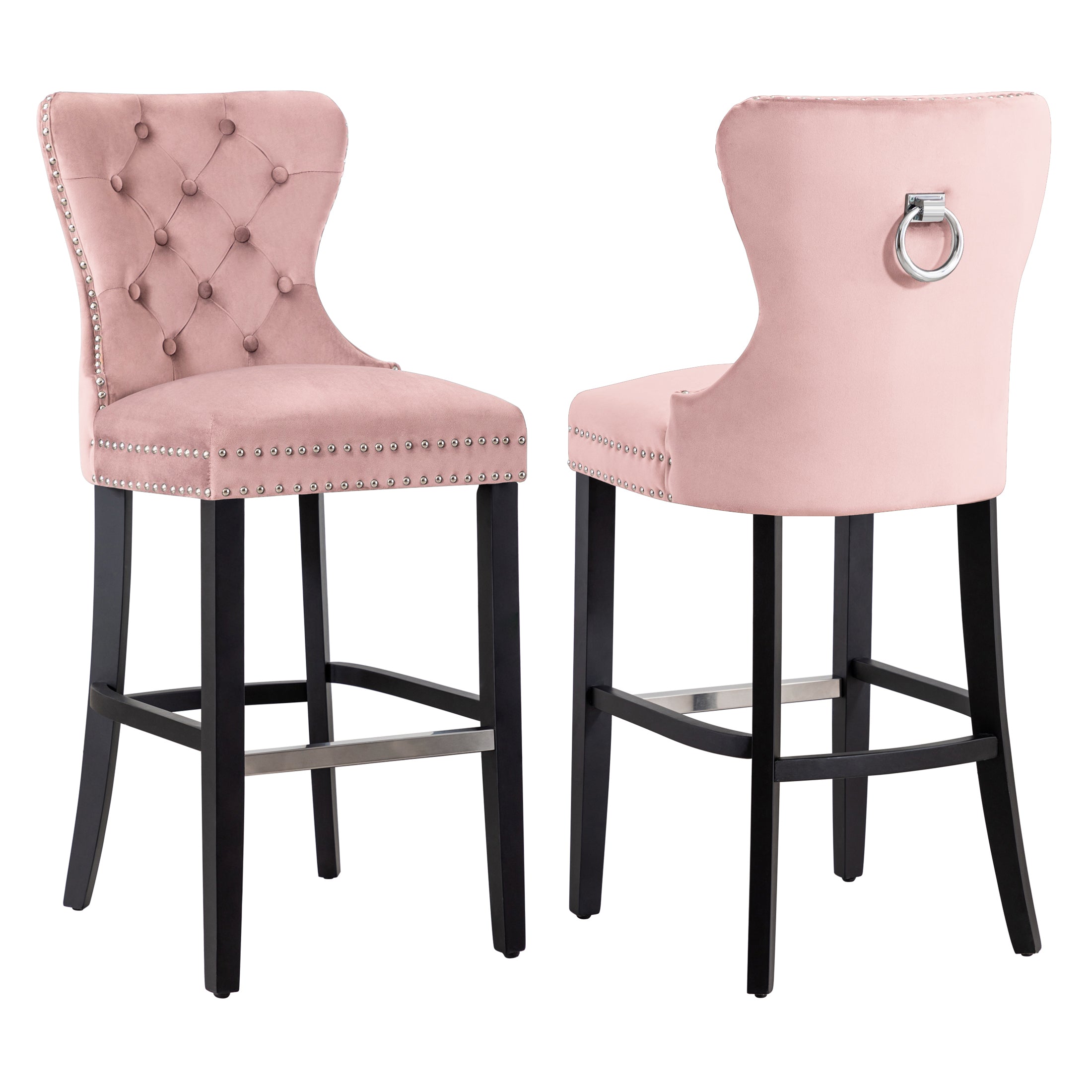 Hank 29" Tufted Velvet Bar Stool (Set of 2), Black