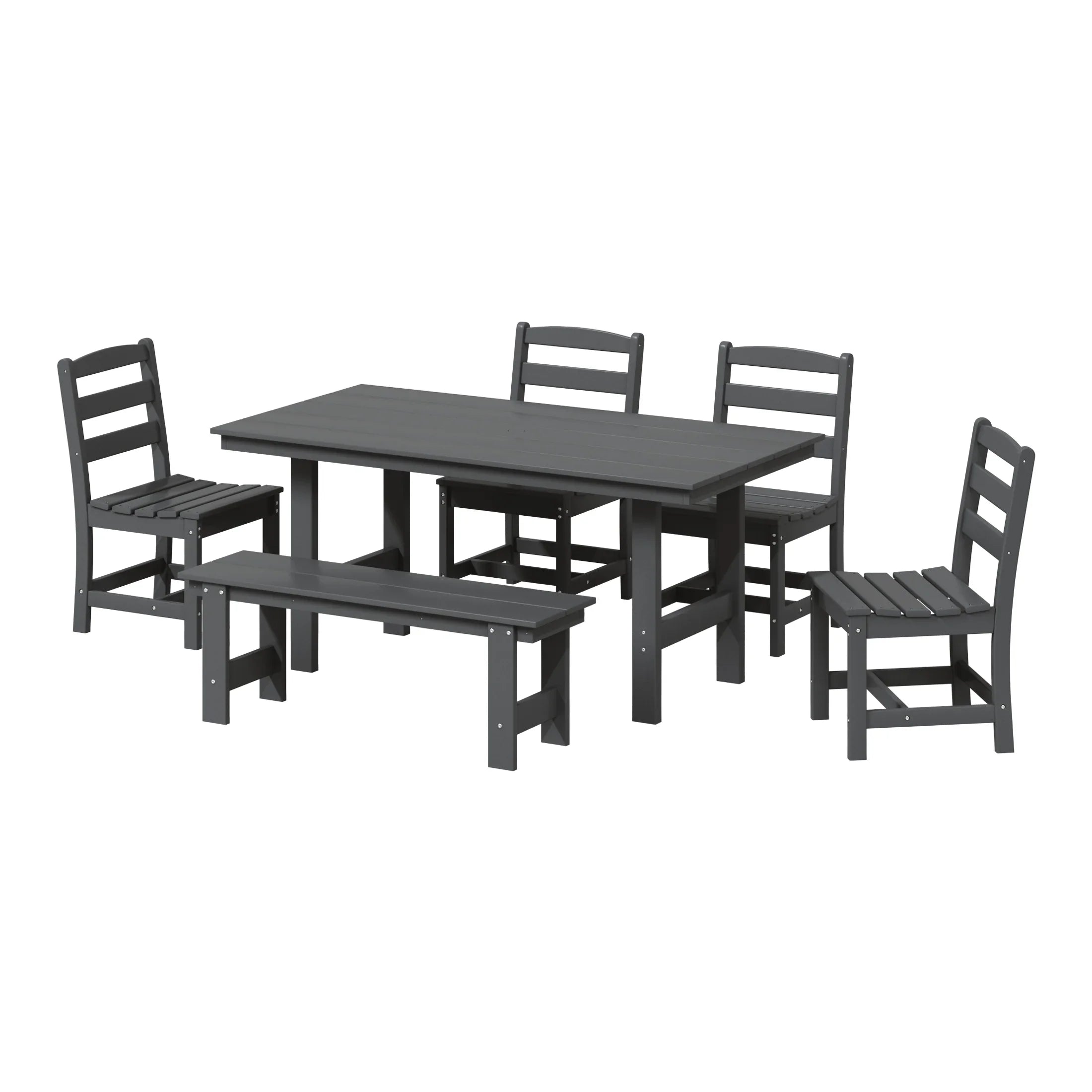 Palms 6-Piece Outdoor HDPE Rectangular Patio Dining Table Set with Bench