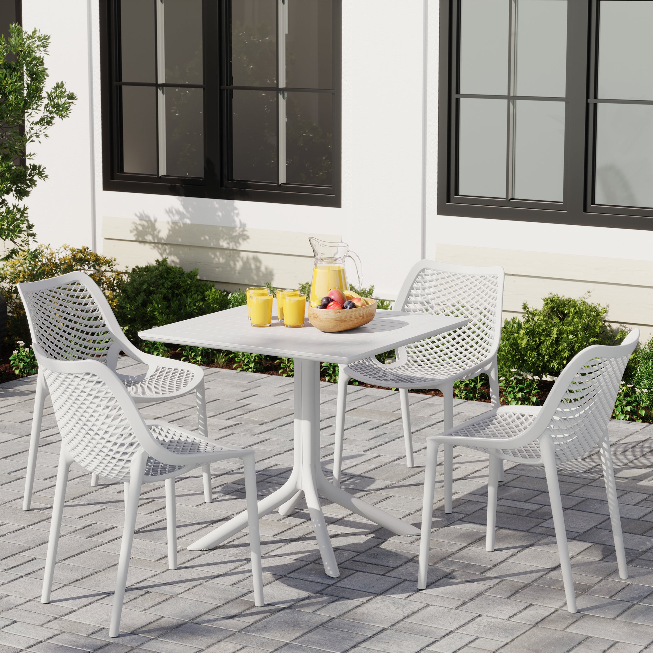 Sunshine 5-Piece Resin Square Patio Dining Table Set with Stackable Patio Dining Chairs