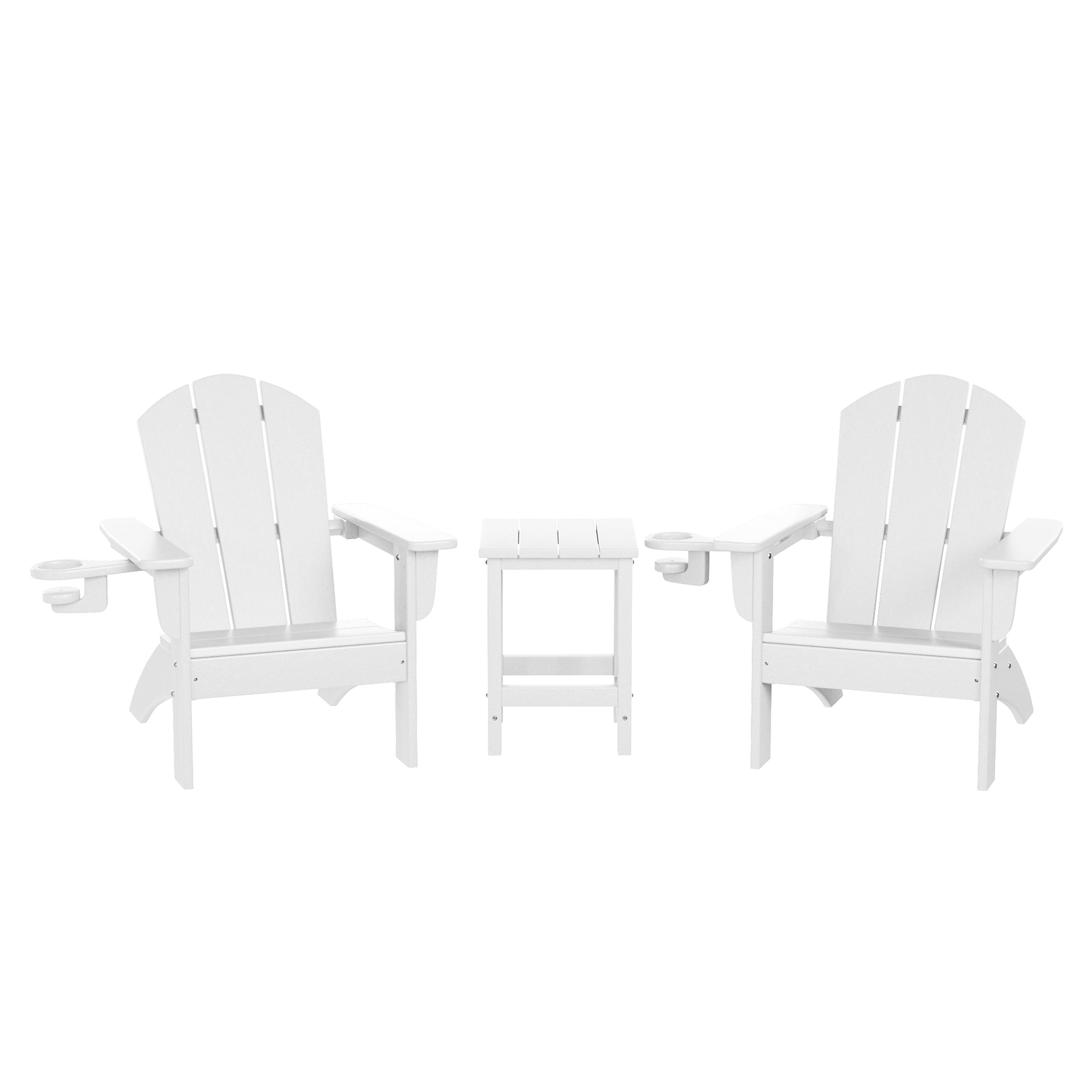 Paradise 3-Piece Kids HDPE Adirondack Chairs Set with Square Side Table and Cup Holders
