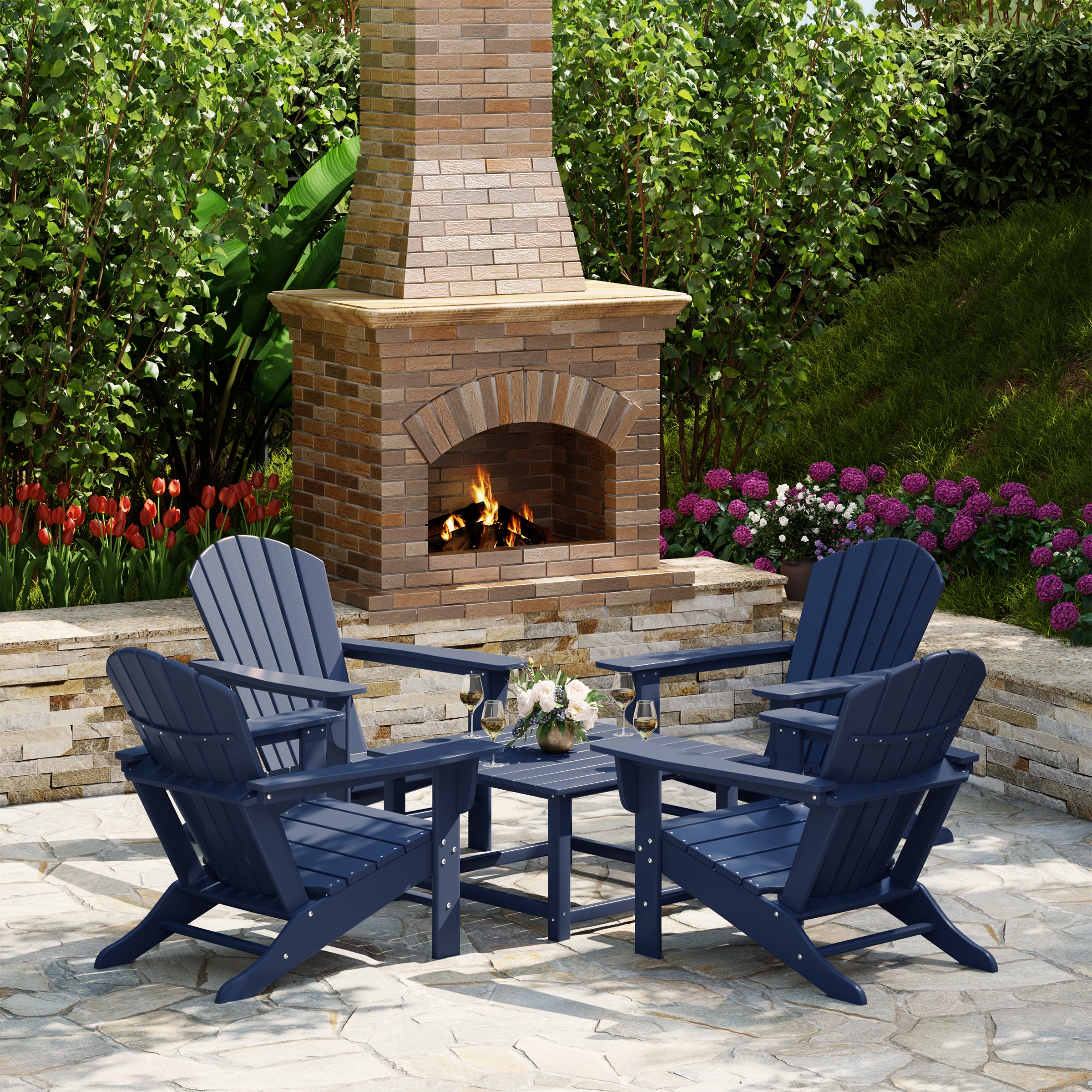 Portside 5-Piece Outdoor Patio HDPE Adirondack Chair With Square Coffee Table Conversation Set