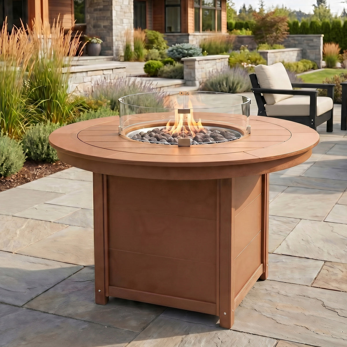 Sol 47" Modern Outdoor Patio Propane Gas Round Fire Pit Table