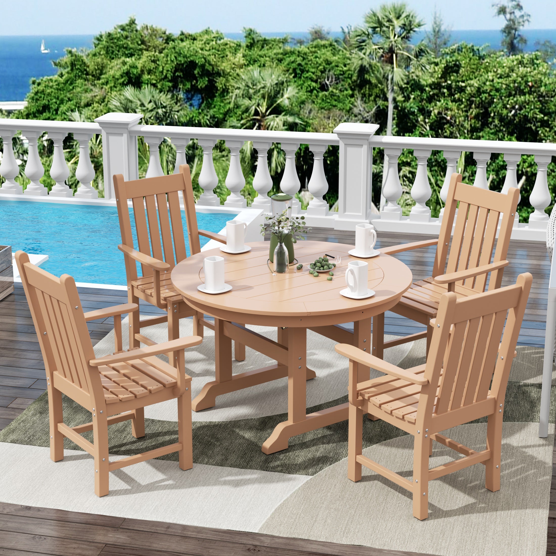 Paradise 5 Piece Outdoor Patio Dining Set Outdoor Round Table and Armchair Set