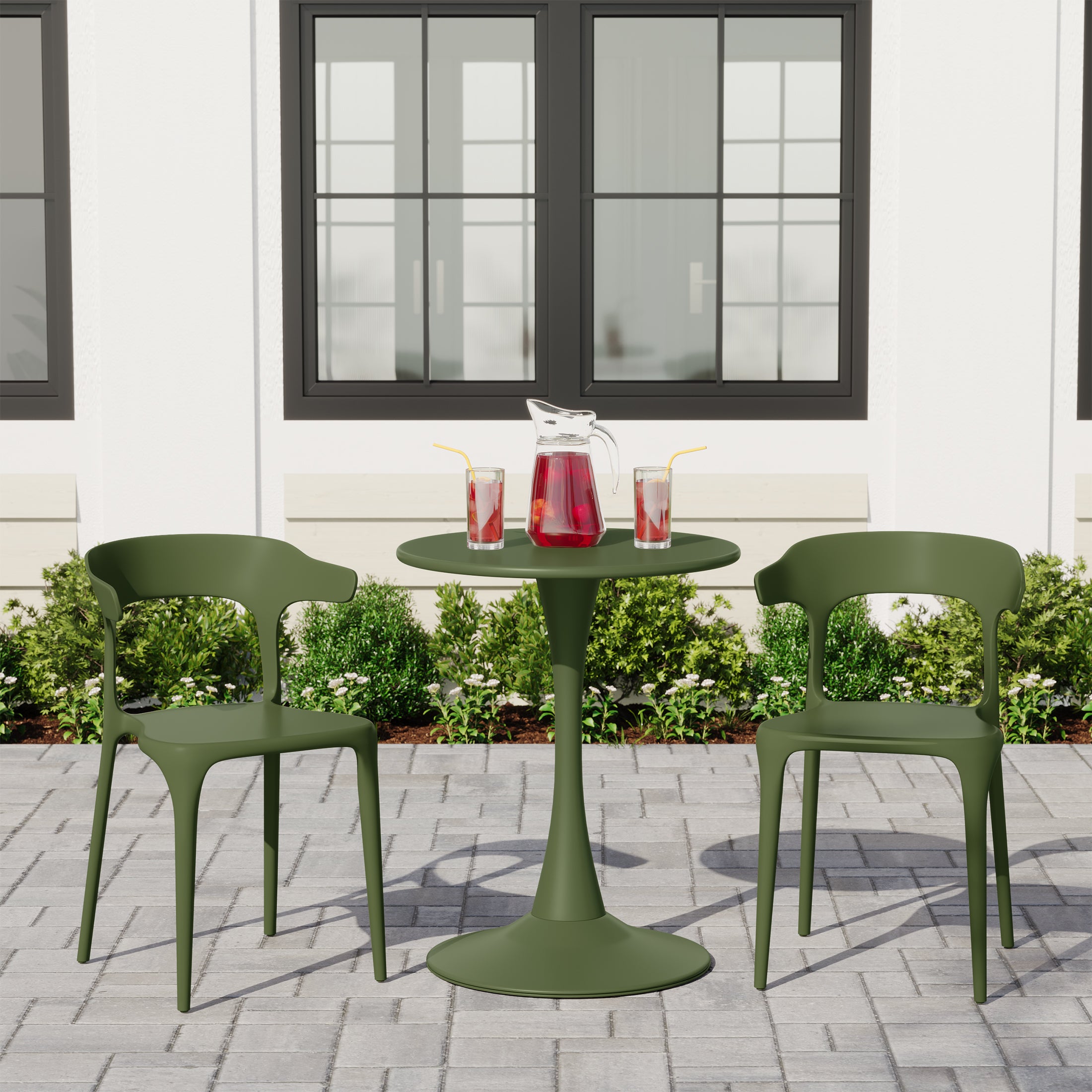 Sunshine 3-Piece Outdoor Metal Patio Dining Table Set With Stackable Modern Patio Side Chairs