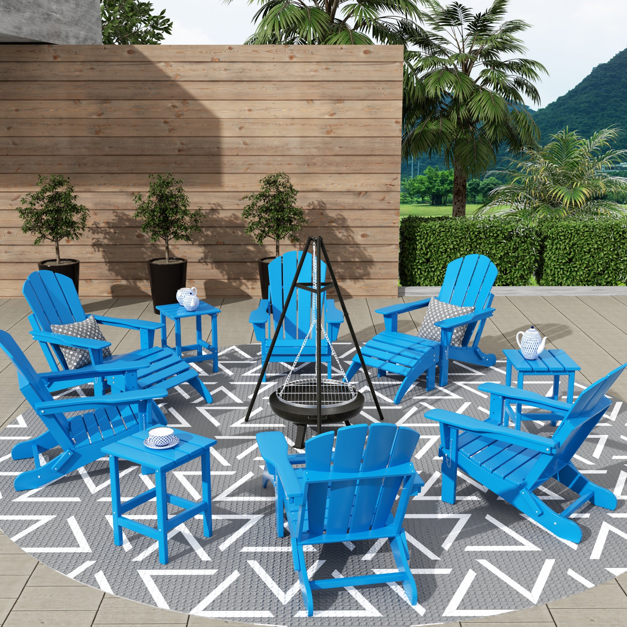 Paradise 12-Piece Outdoor Folding Poly Adirondack Chair With Ottoman And Side Table