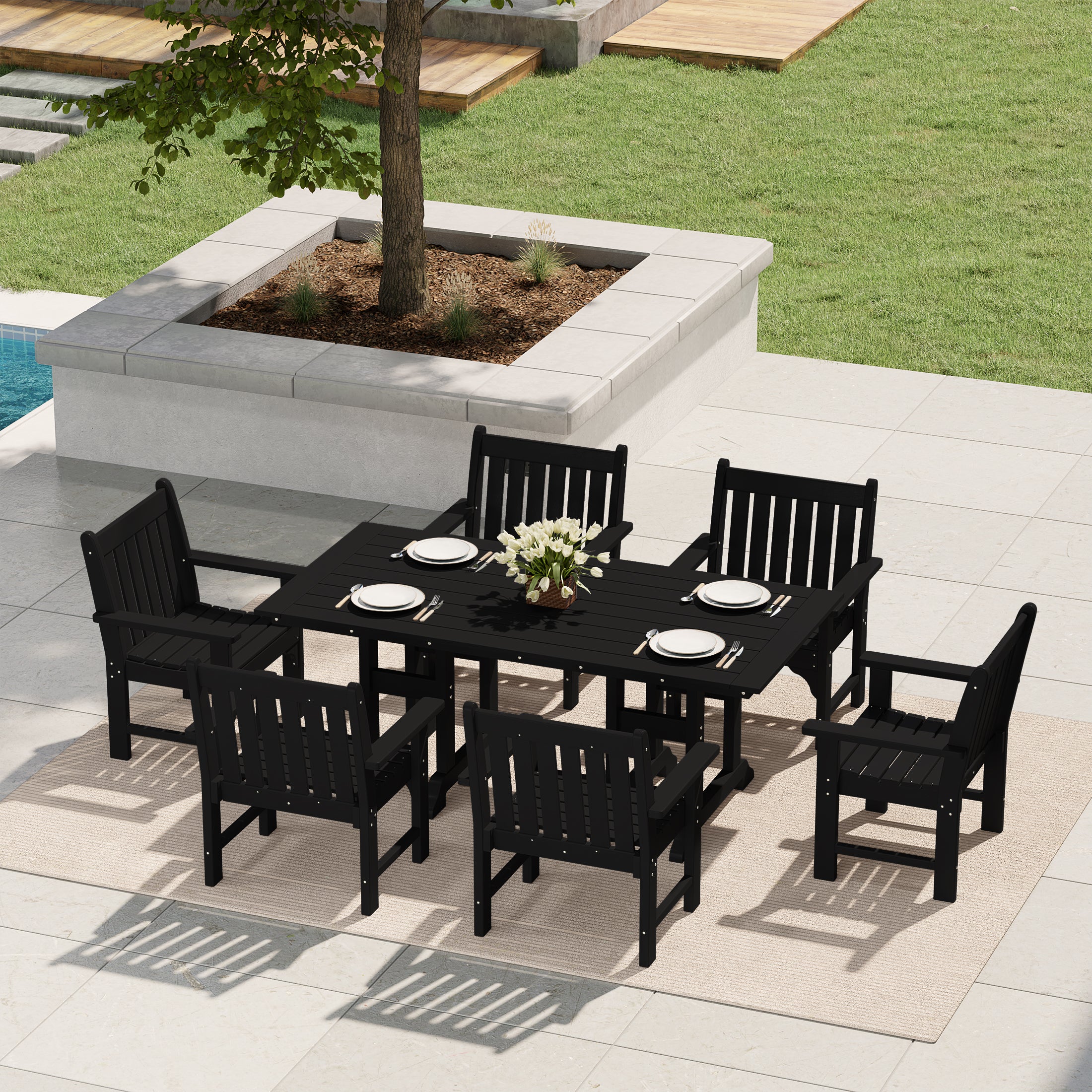 Paradise 7-Piece HDPE Outdoor Dining Patio Table and Chairs Set