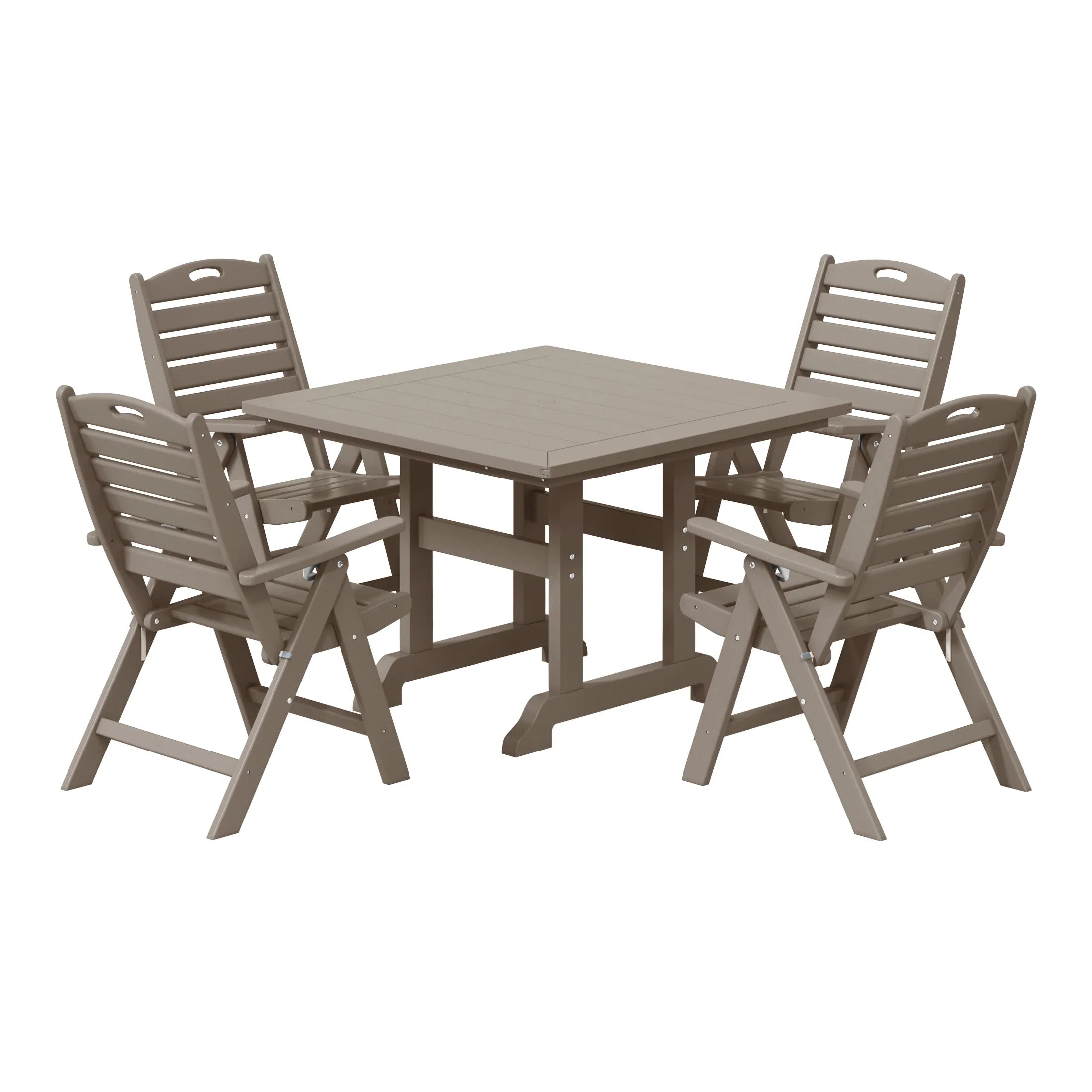 Paradise 5-Piece HDPE Square Patio Dining Table Set with Foldable Chairs