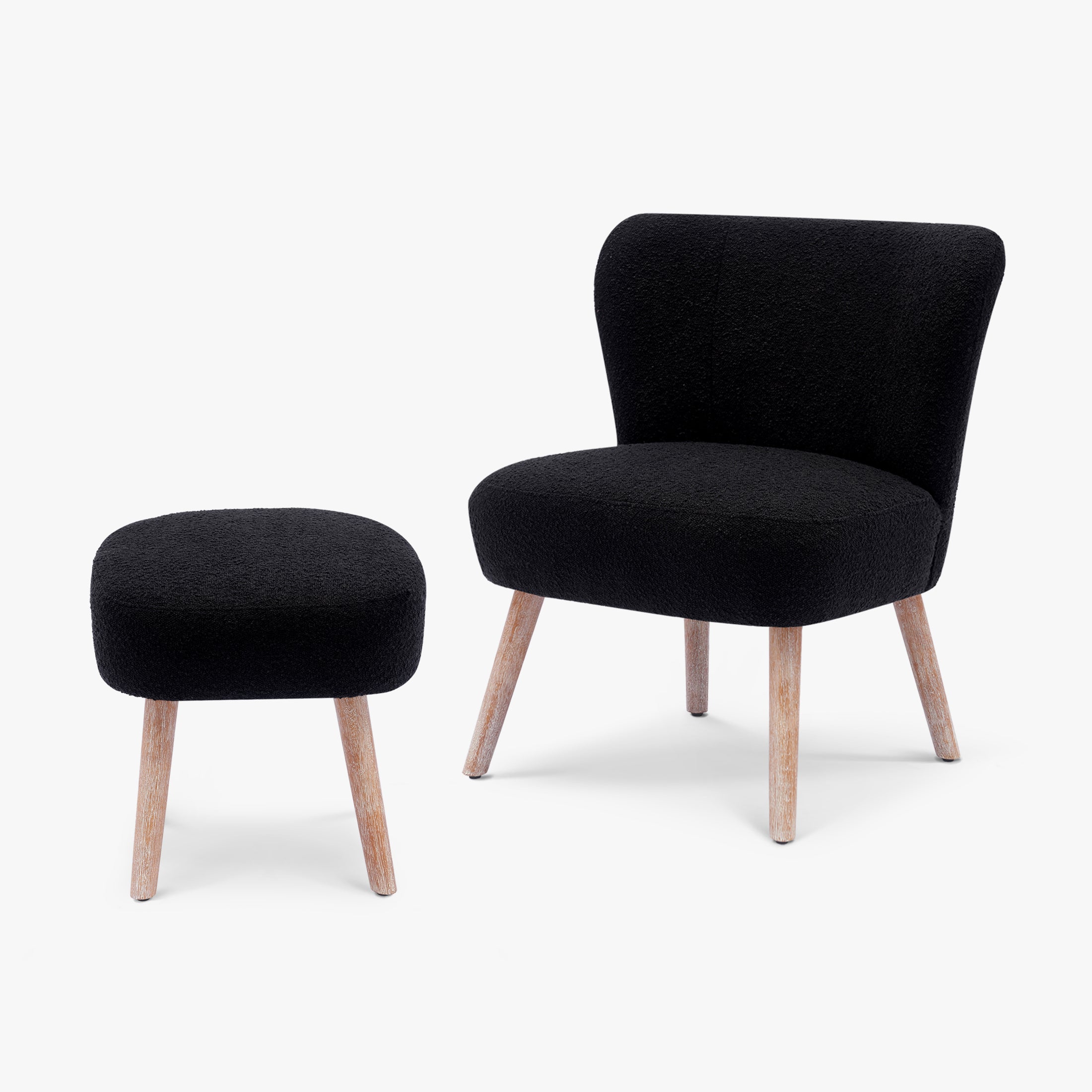 Amélie Mid-Century Boucle Accent Chair with Ottoman Foot Stool Set