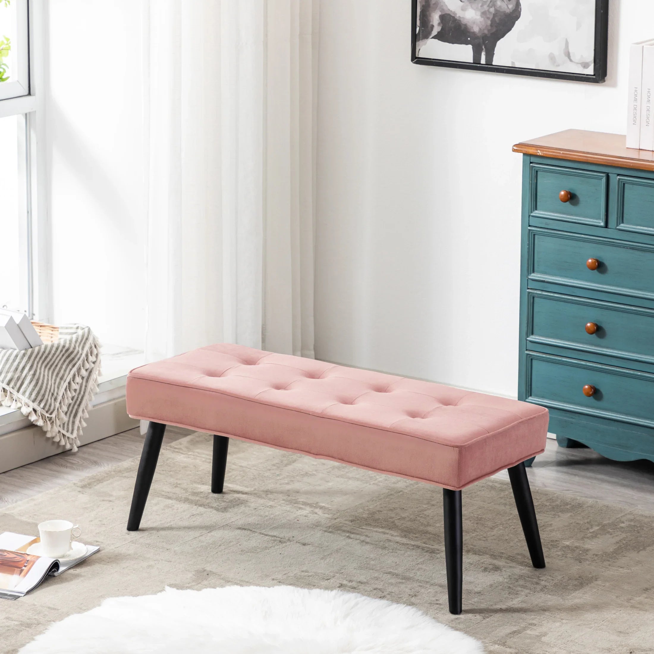 Hank Button Tufted Velvet Upholstered Accent Bench