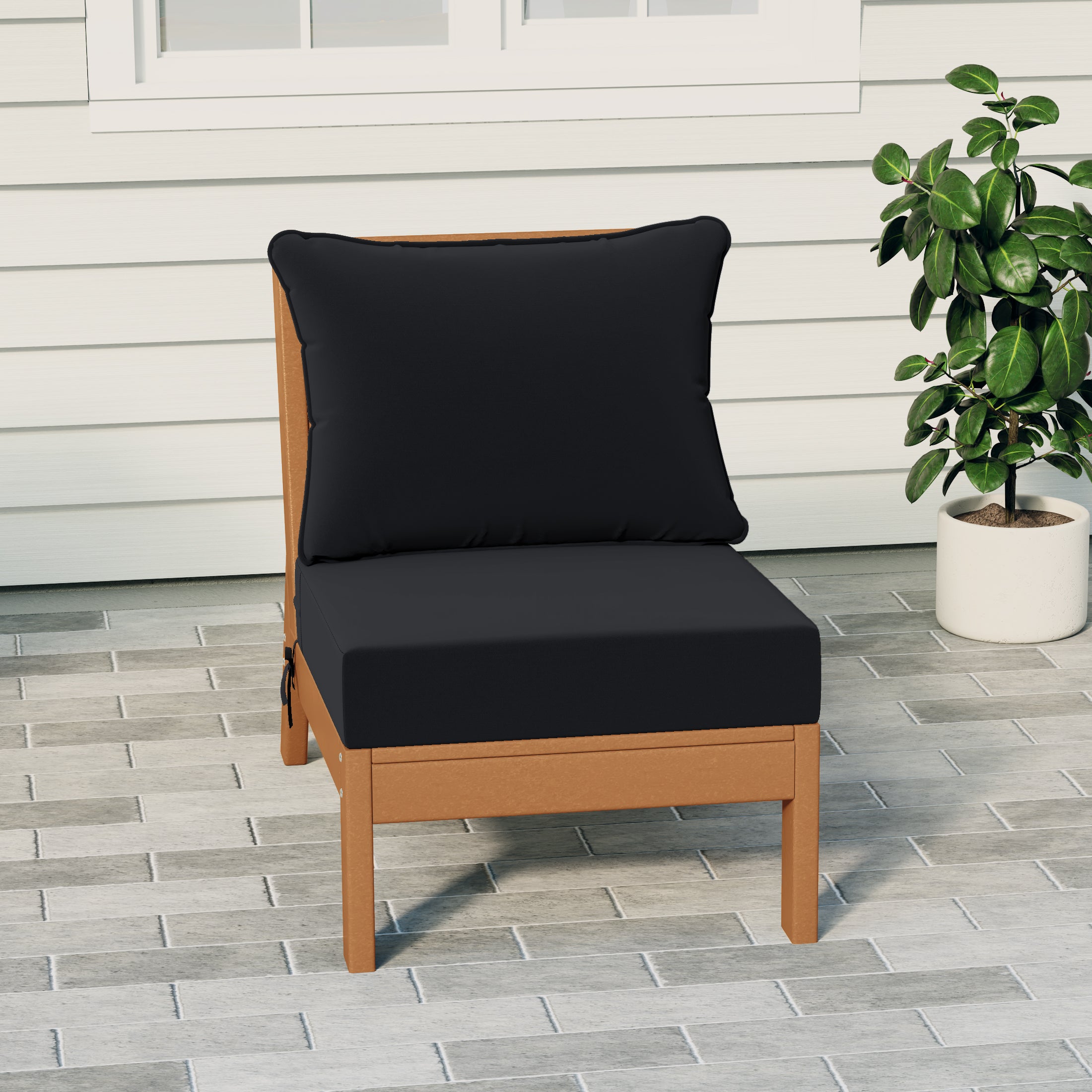 Portsmouth Outdoor HDPE Deep Seating Modular Armless Patio Chair with Patio Cushions