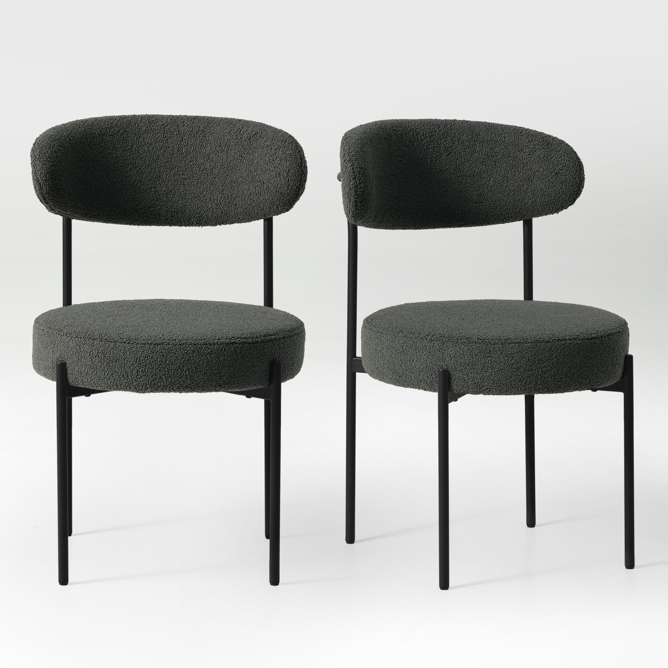 Celine Mid-Century Modern Upholstered Sherpa Round Dining Chairs (Set of 2)