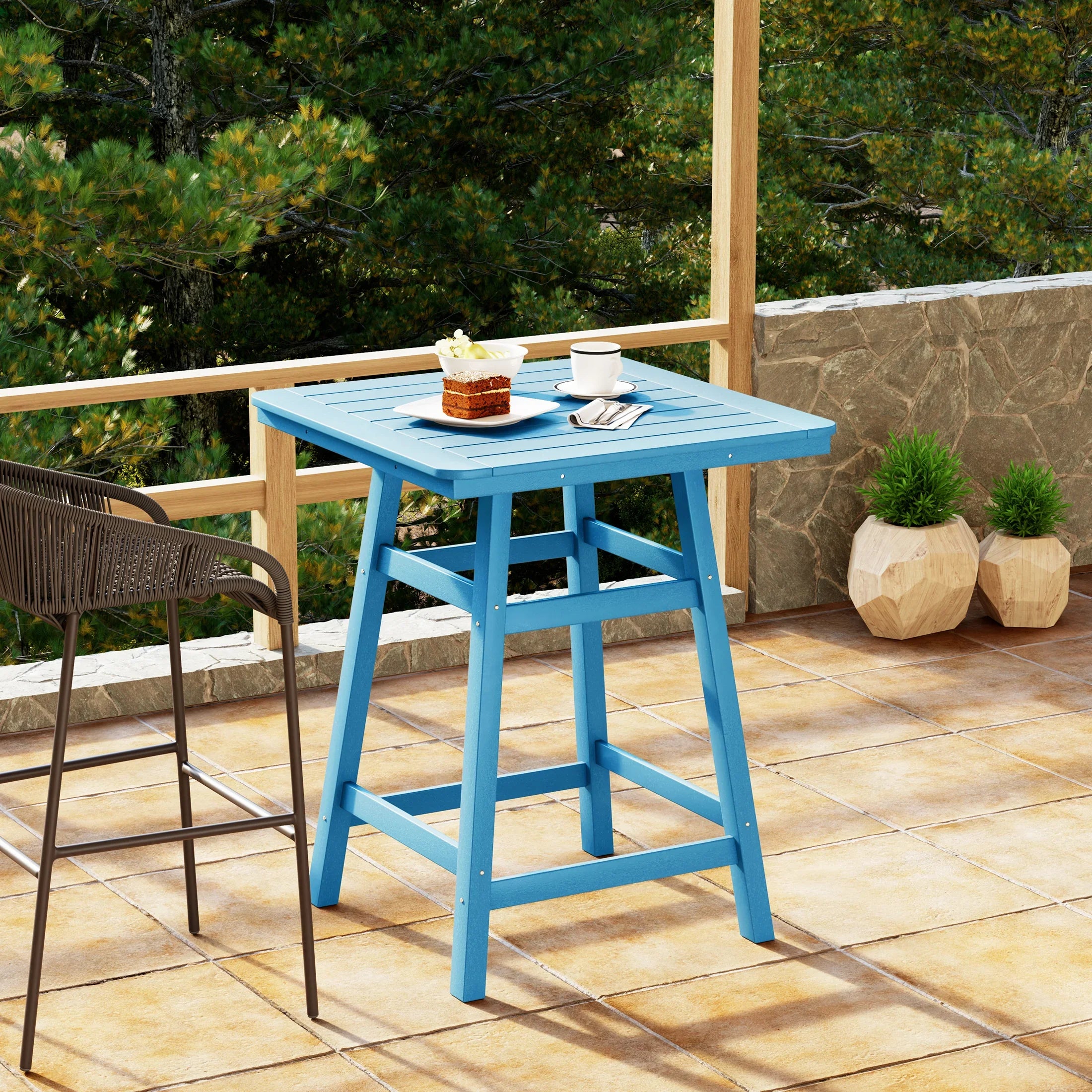 Paradise 30" Square Outdoor Patio Counter High Bistro Bar Table With Umbrella Hole