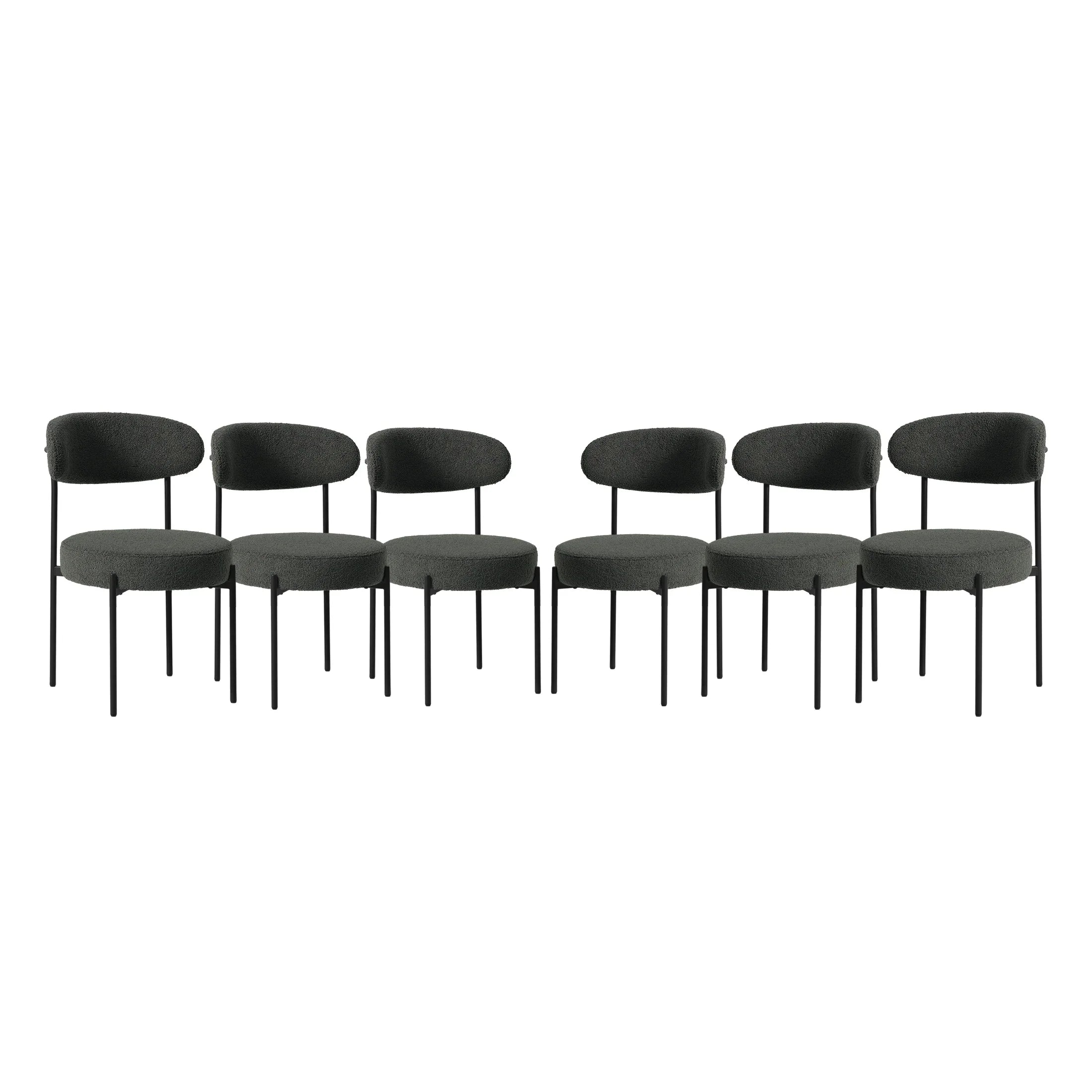 Celine Mid-Century Modern Upholstered Sherpa Round Dining Chairs (Set of 6)