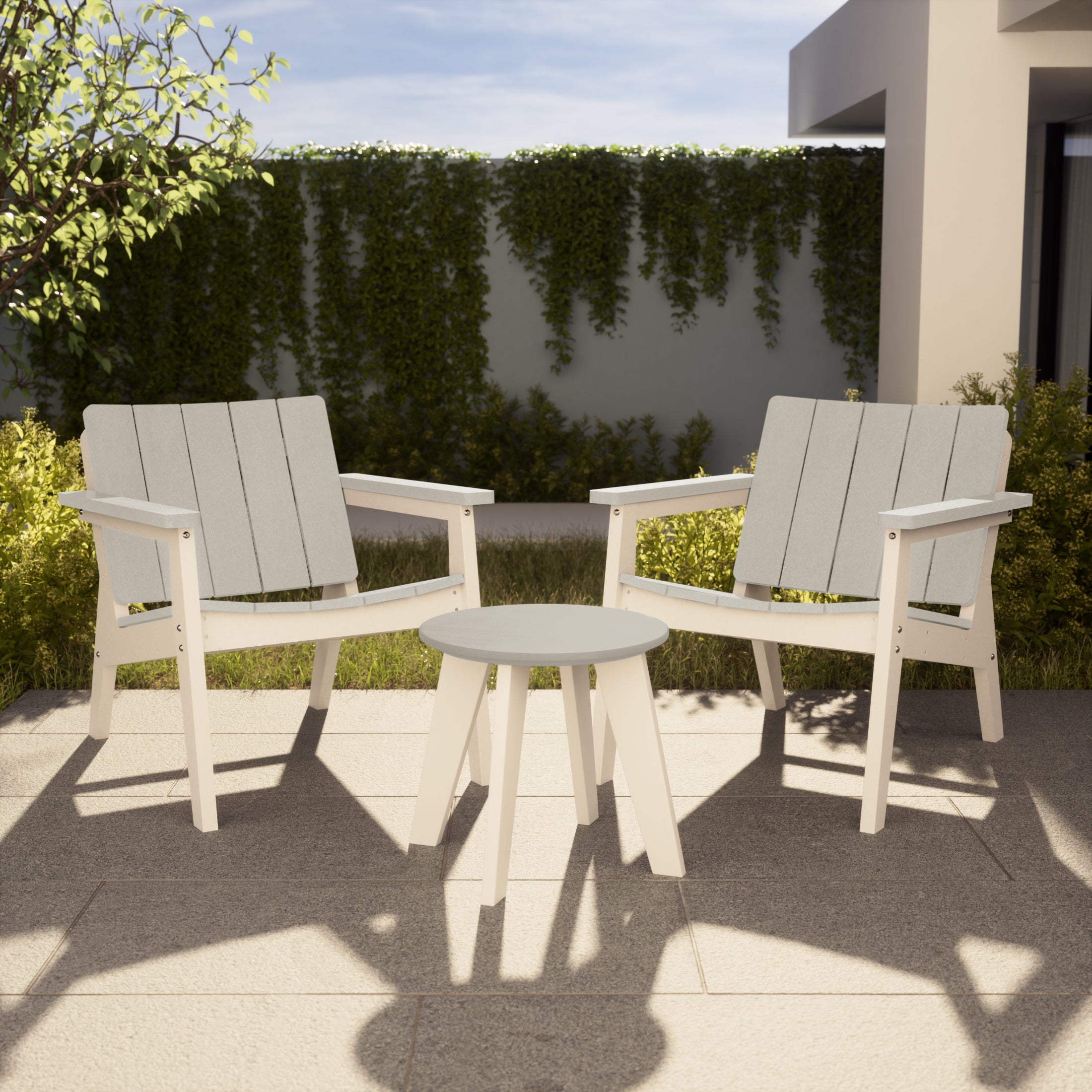 Seaside 3-Piece Outdoor HDPE Conversation Set with Deep Seating Chairs and Round Side Table