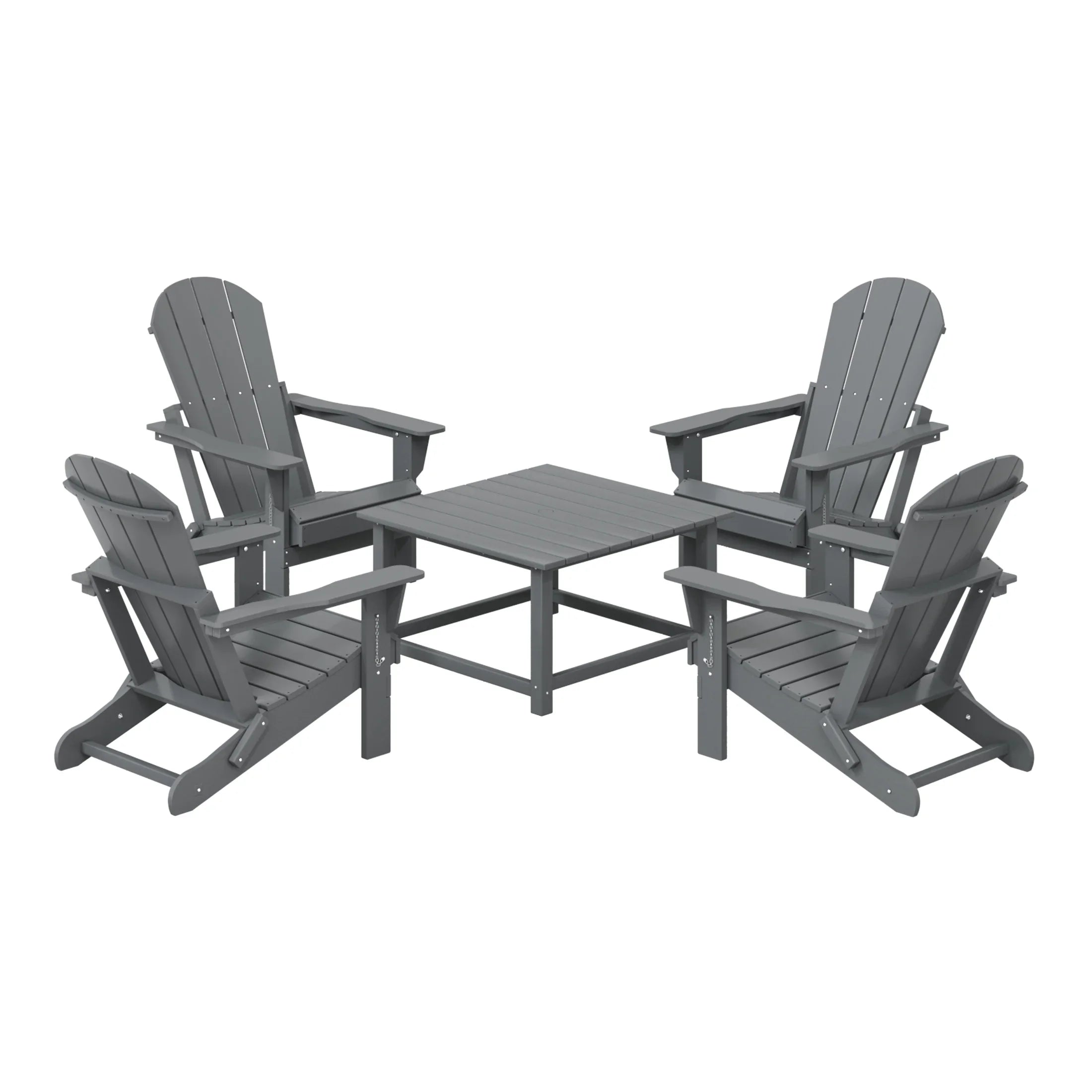 Paradise 5-Piece HDPE Adirondack Chair Outdoor Patio Square Table Conversation Set