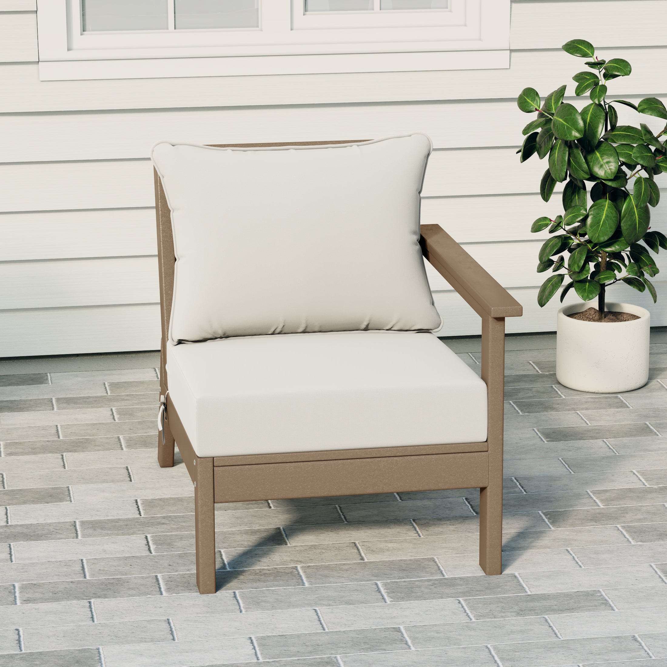 Portsmouth Outdoor Patio HDPE Right Arm Sectional Corner Club Chair with Patio Cushions