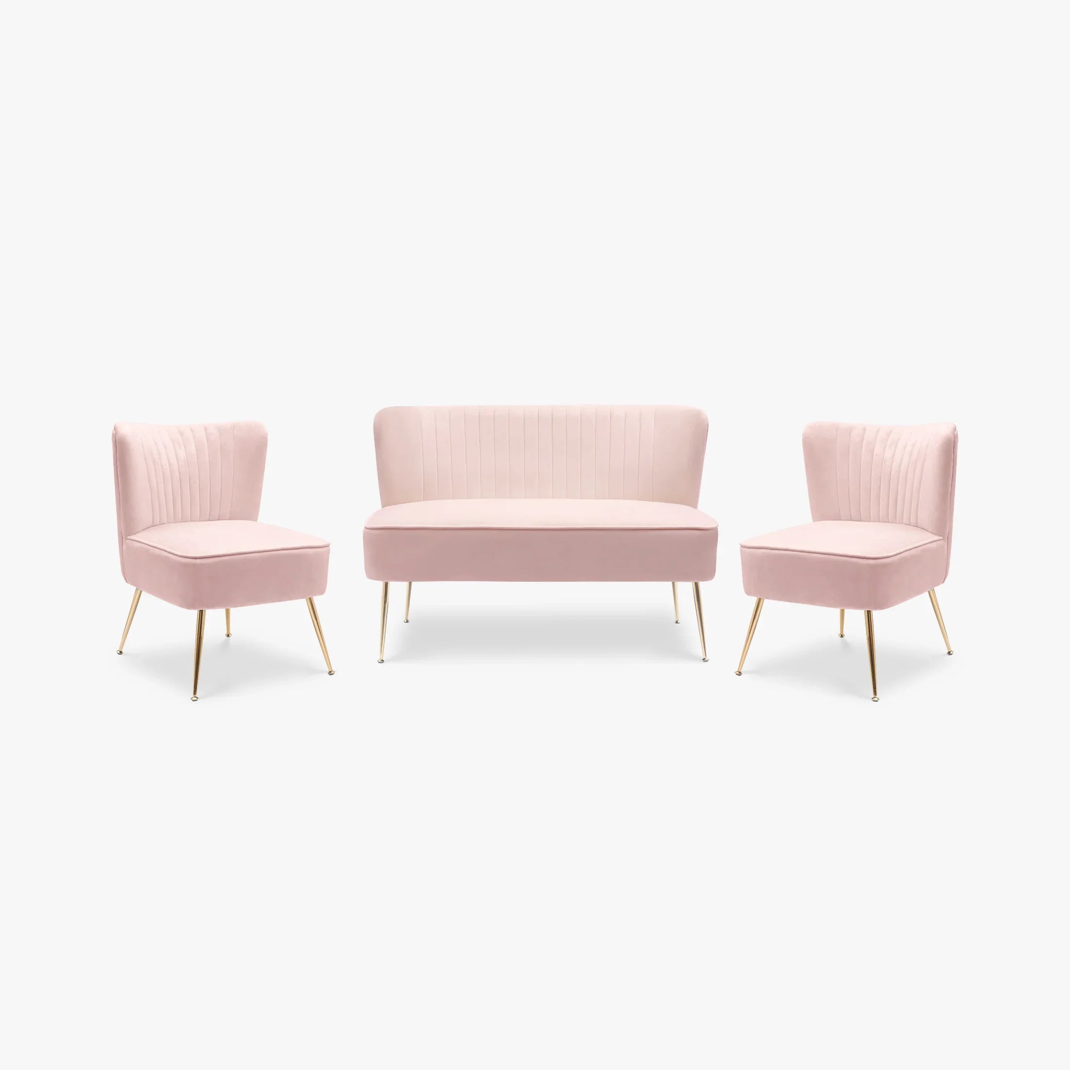 Alaia Mid Century Modern Tufted Velvet Loveseat Sofa and 22" Accent Chair 3-Piece Set