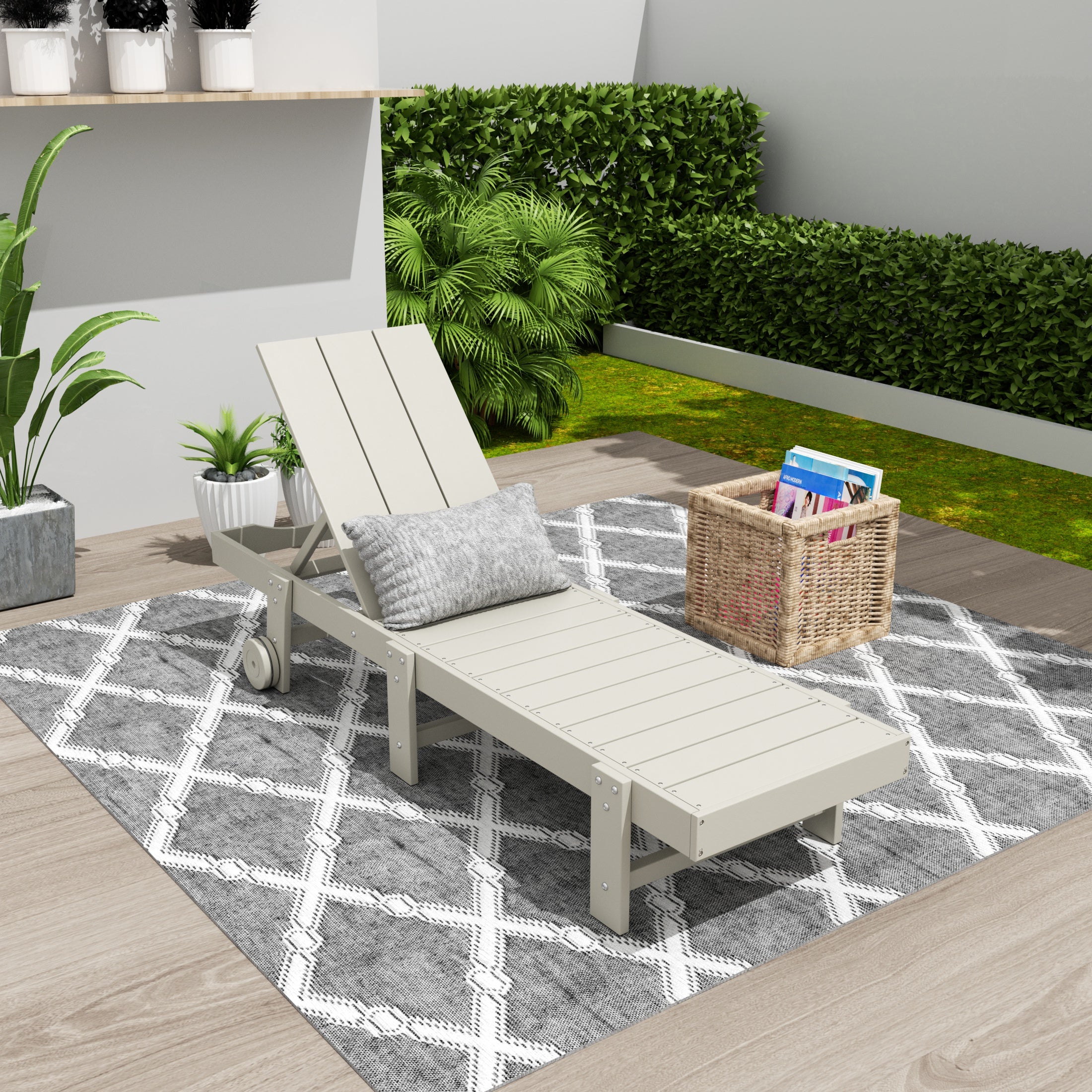 Palms Modern Poly Reclining Chaise Lounge With Wheels