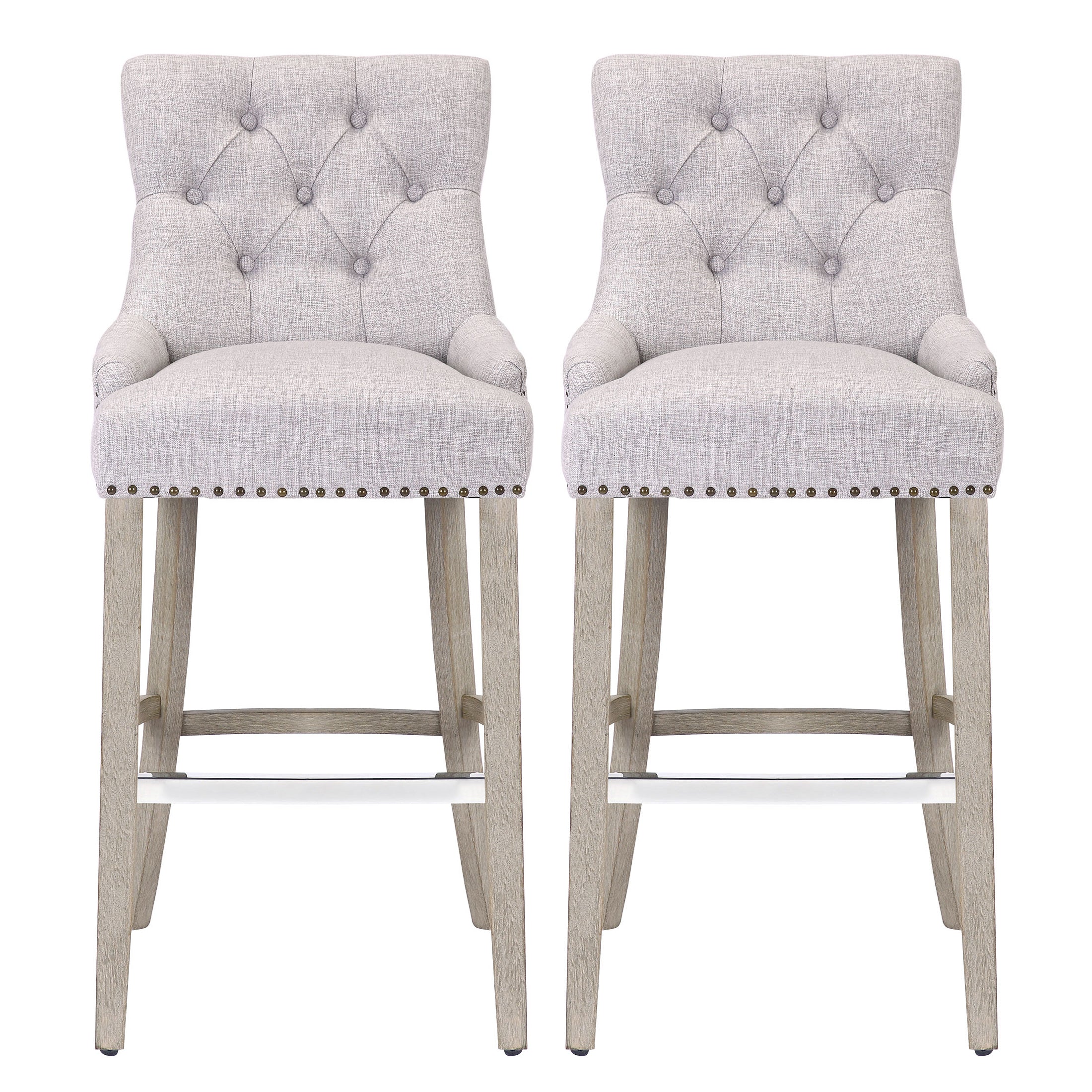 Bellmount 29" Upholstered Wood Bar Stool with Tufted Back (Set of 2)
