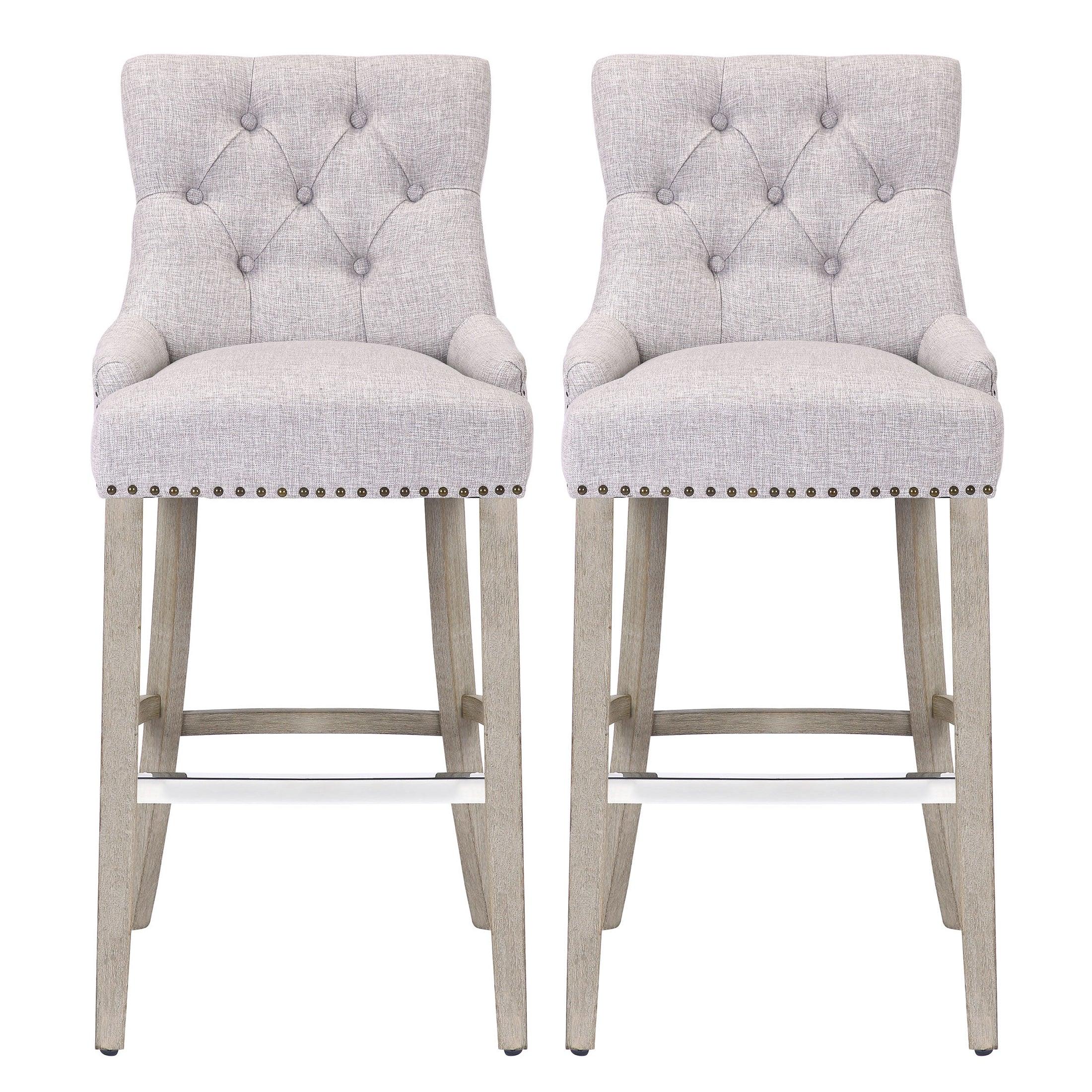 Bellmount 29" Upholstered Wood Bar Stool with Tufted Back (Set of 2)