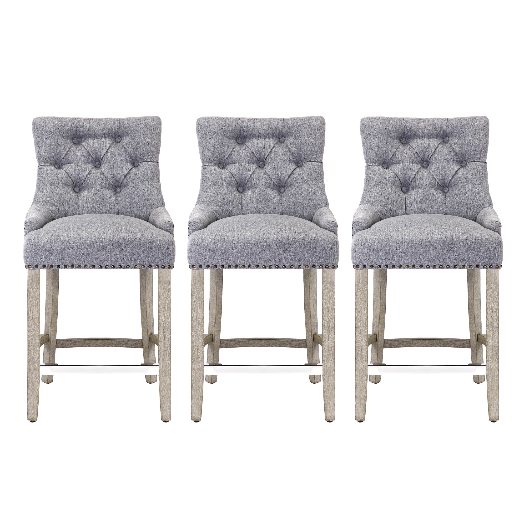 Bellmount 24" Upholstered Wood Bar Stool with Tufted Back (Set of 3)