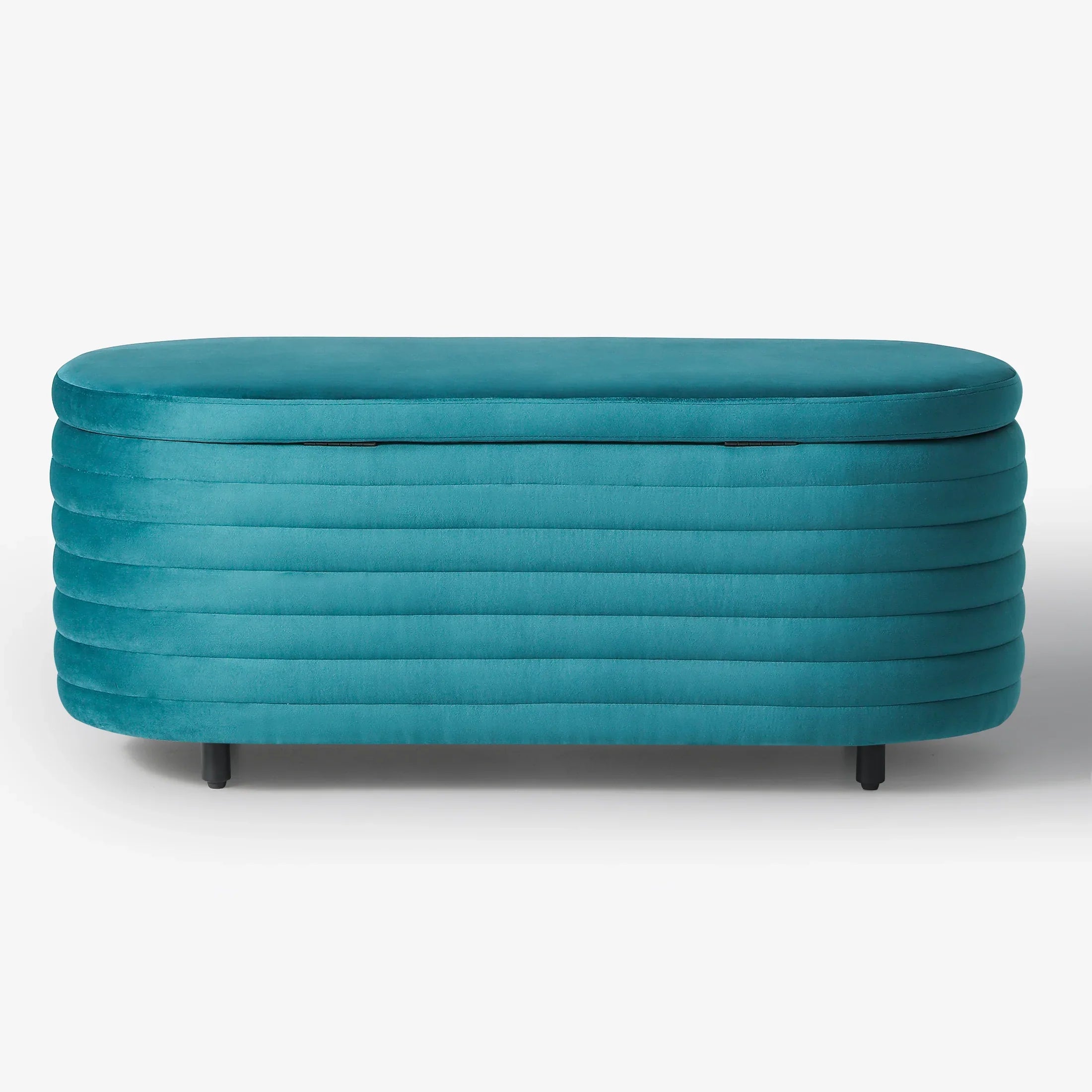 Alaia 42" Wide Mid-Century Modern Upholstered Velvet Tufted Oval Storage Ottoman Bench