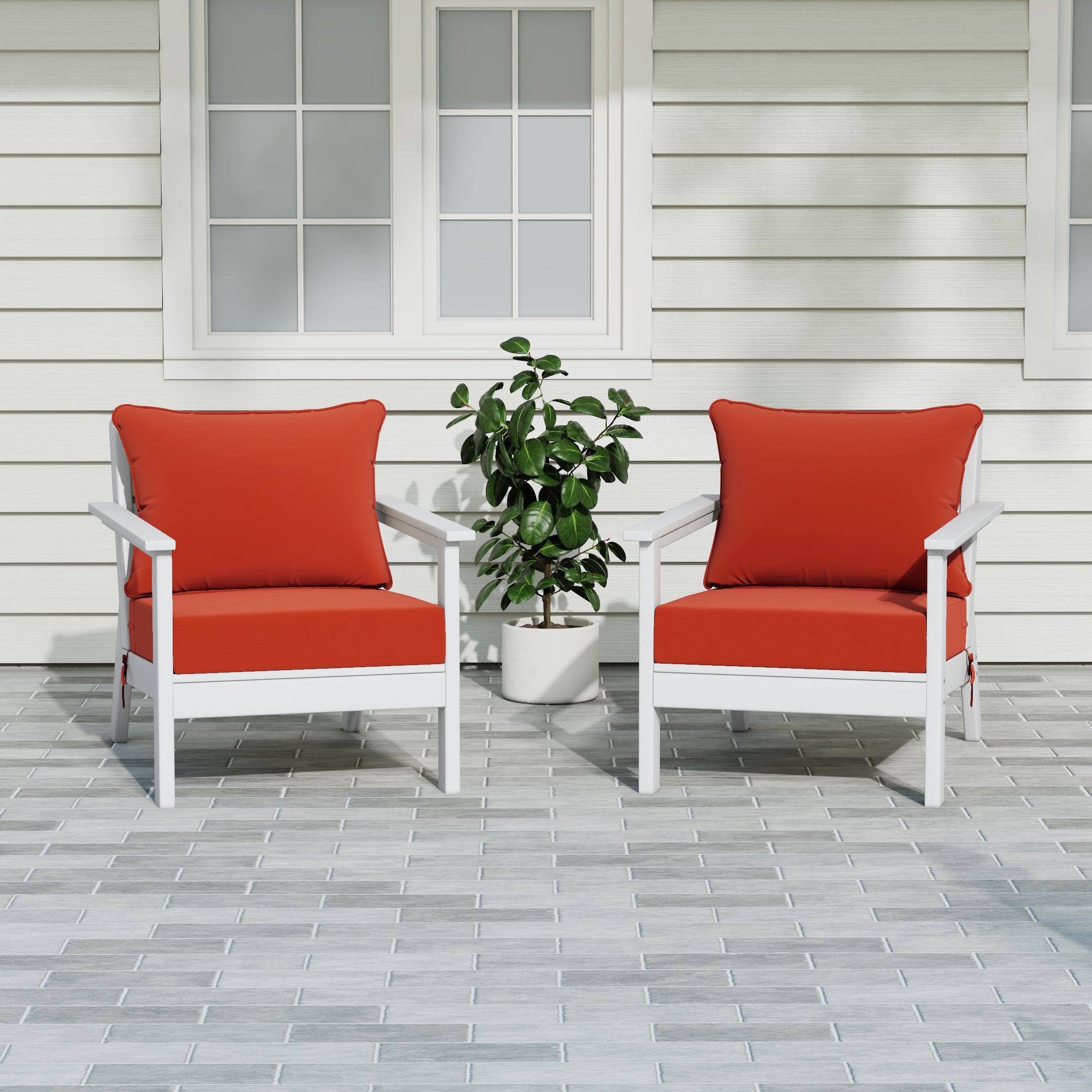 Portsmouth Outdoor Modern HDPE Patio Club Chairs with Deep Seat Cushions (Set of 2)
