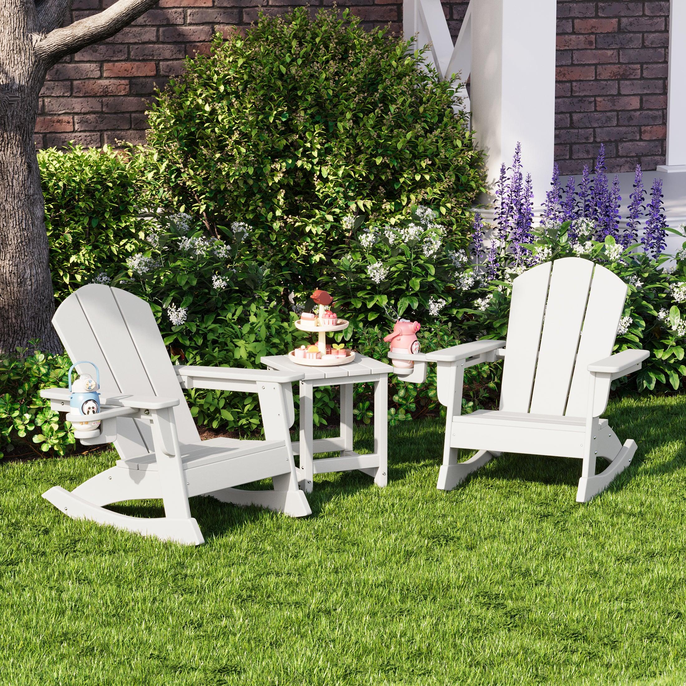 Paradise 3-Piece Kids Rocking Chair With Cup Holder and Square Side Table Set