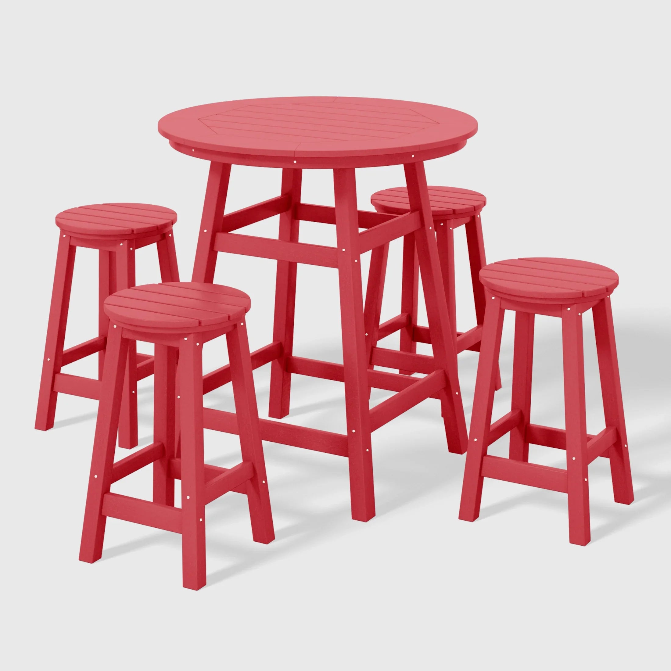 Paradise 5-Piece HDPE Outdoor Patio Dining Bar Bistro Table Set with Counter High Round Bar Stools